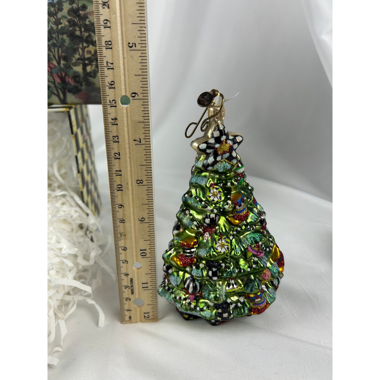 MacKenzie Childs Courtly Check Christmas Tree Ornament Poland Hand Painted