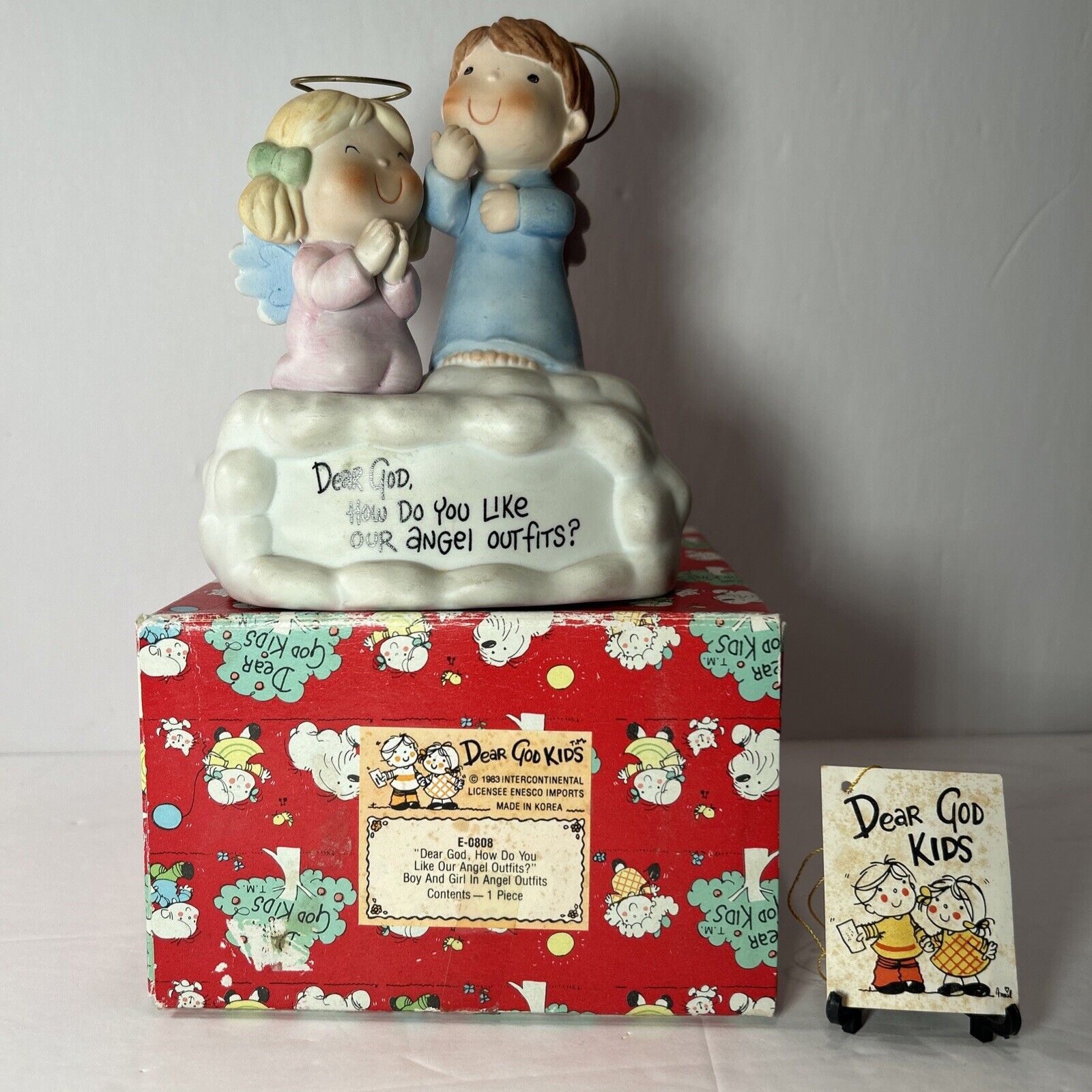 Enesco 1983 Dear God Kids Figurine “How Do You Like Our Angel Outfits?” w/Box