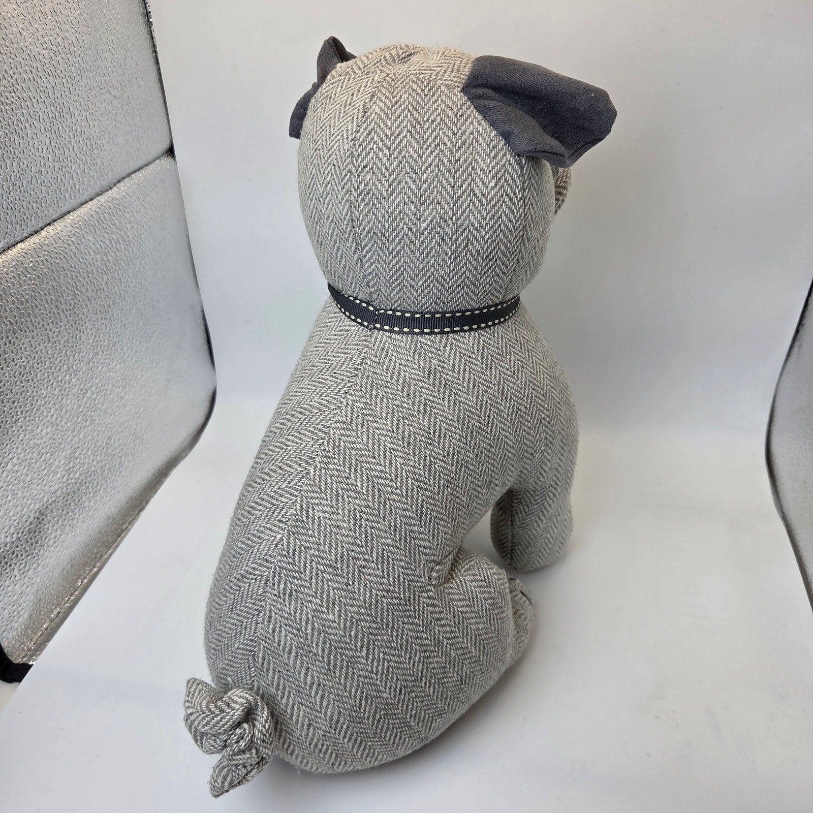 Dora Designs Pug Dog Doorstop Weighted Fabric Herringbone Home Decor 11in