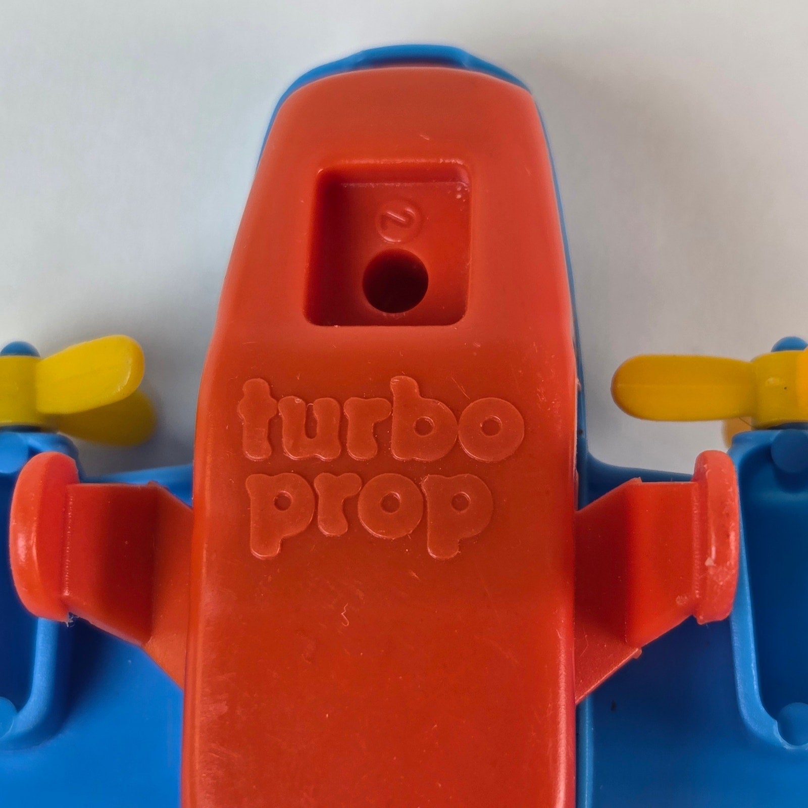 Vintage Turbo Prop Airplane Toy Blue Red Yellow Blowing Propellers Spins