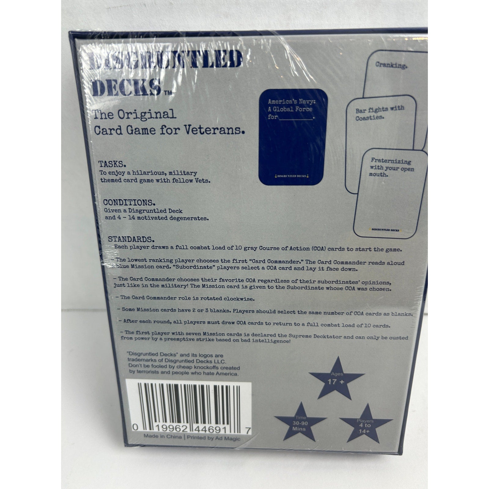 Disgruntled Decks US Navy party card game sealed 17+ 4–14 players 30–90 mins