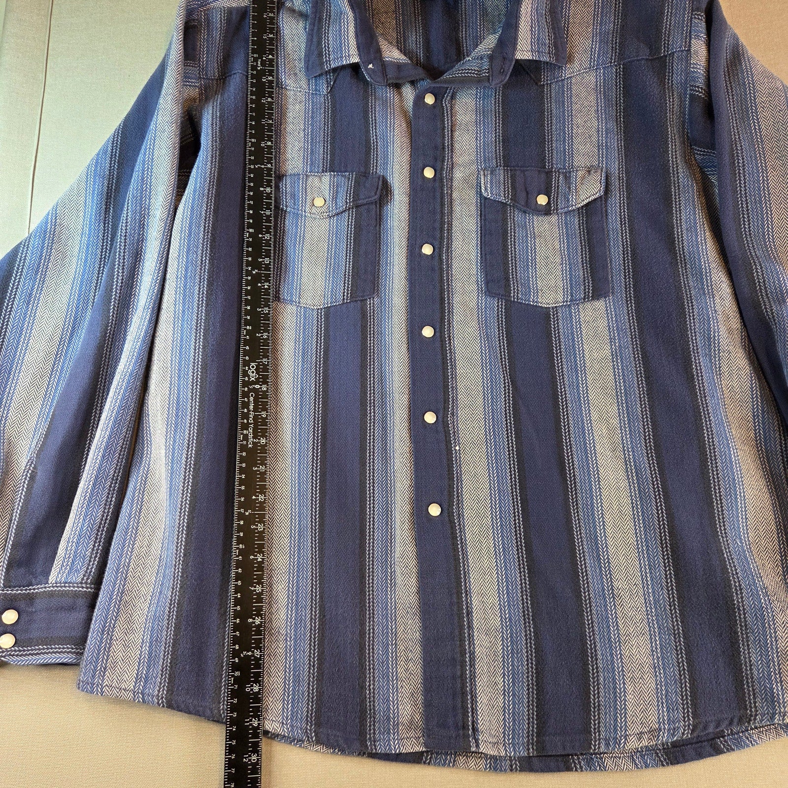 Dakota Tallman Western Pearl Snap Shirt XL Blue Stripe