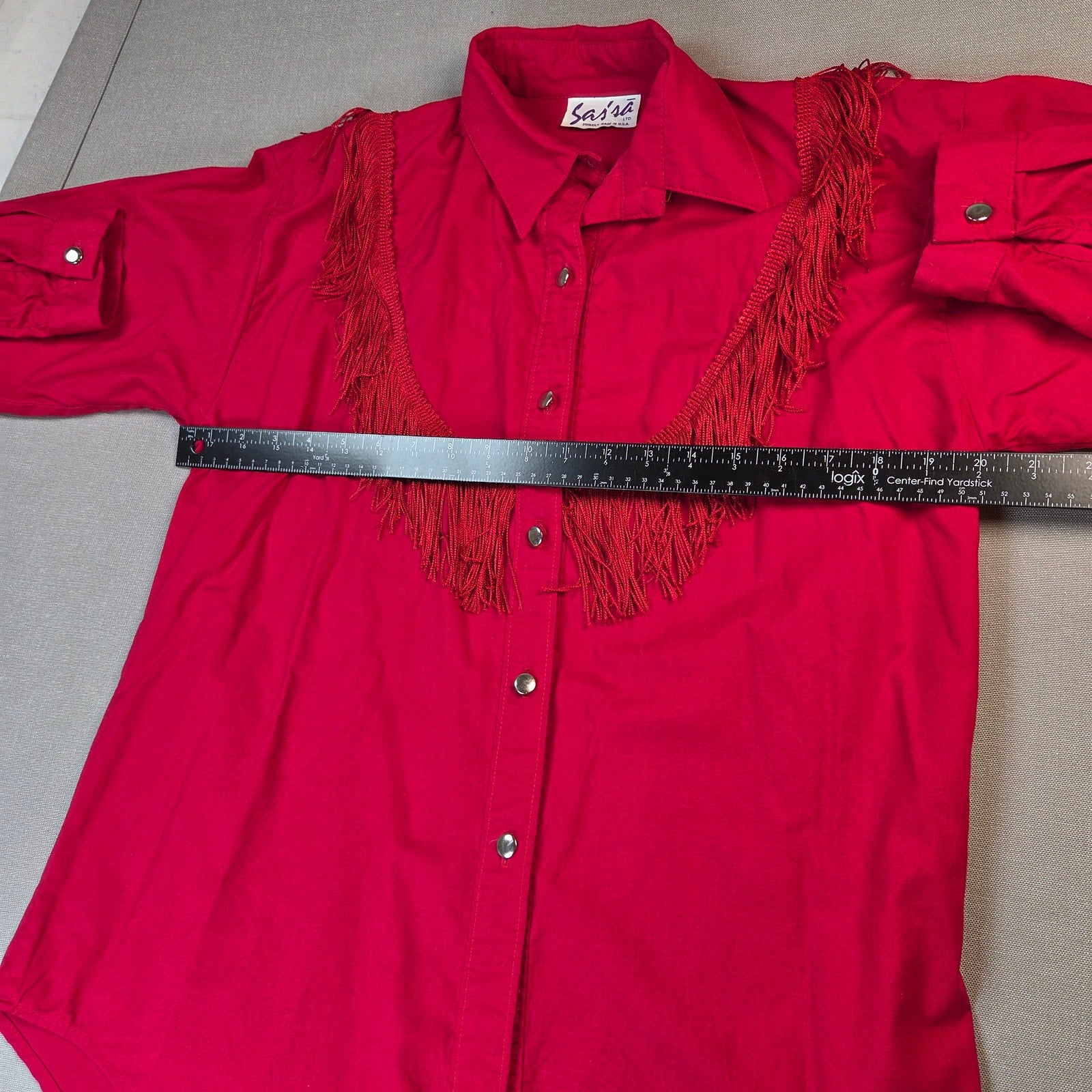 Sas'sa LTD Vintage Western Fringe Button Front Shirt USA Made Womens Red