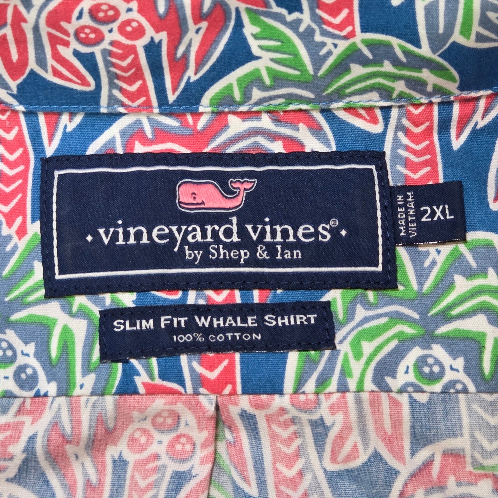 Vineyard Vines Slim Fit Whale Shirt Men’s 2XL Palm Tree Print Button Down