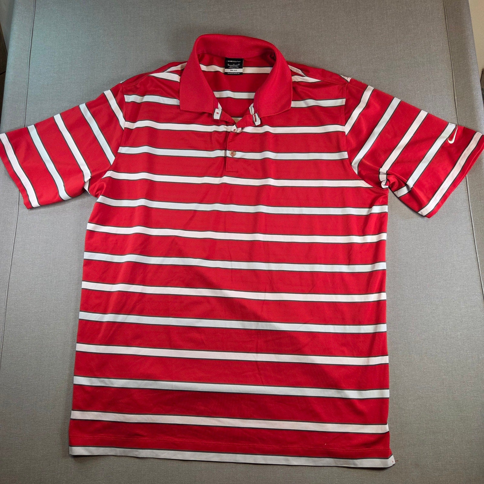 Nike Golf XL Dri-FIT Polo Shirt Orange White Striped Performance Short Sleeve