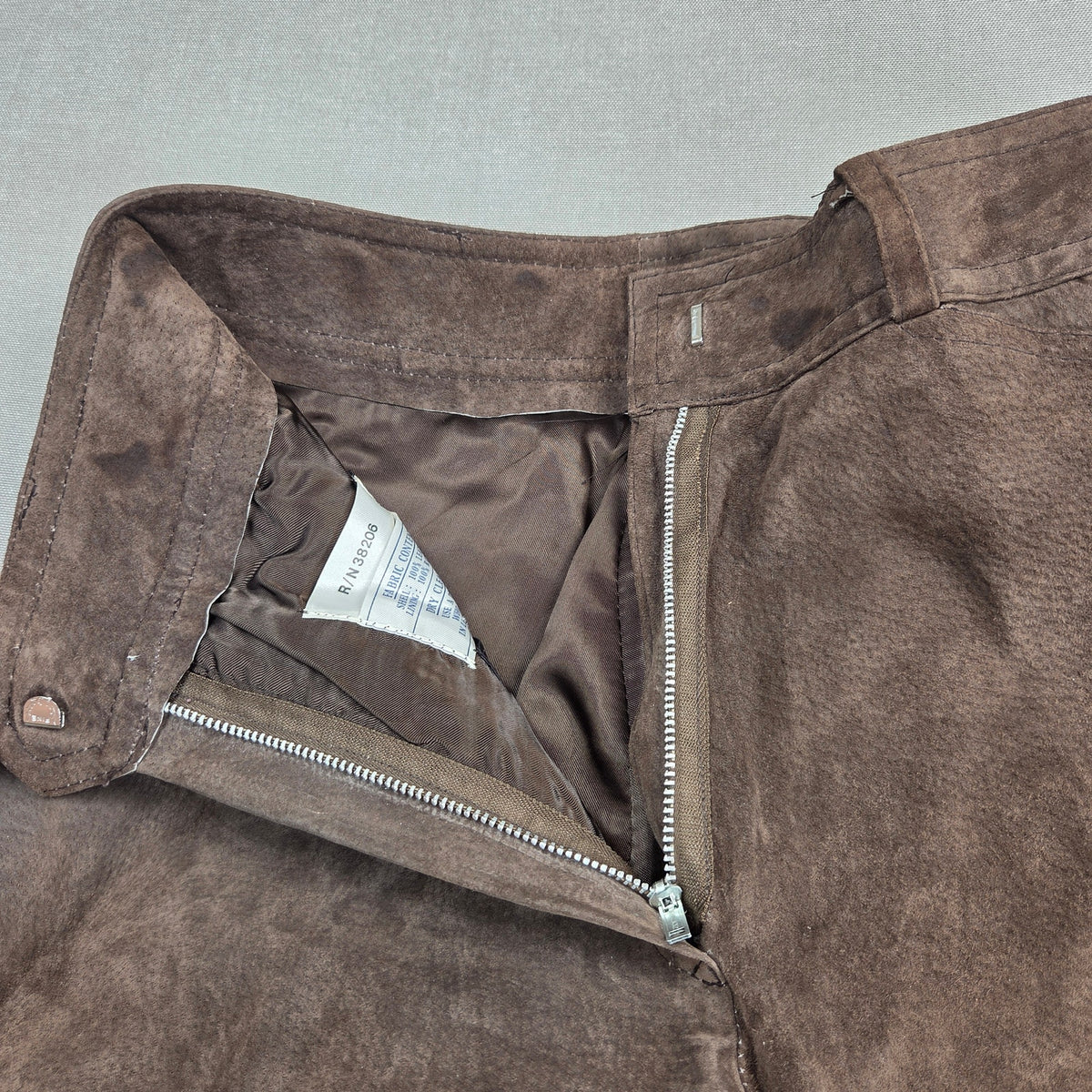 Vintage Brown Suede Leather Pants Womens 7/8 Talon Zip Hong Kong Wide Leg
