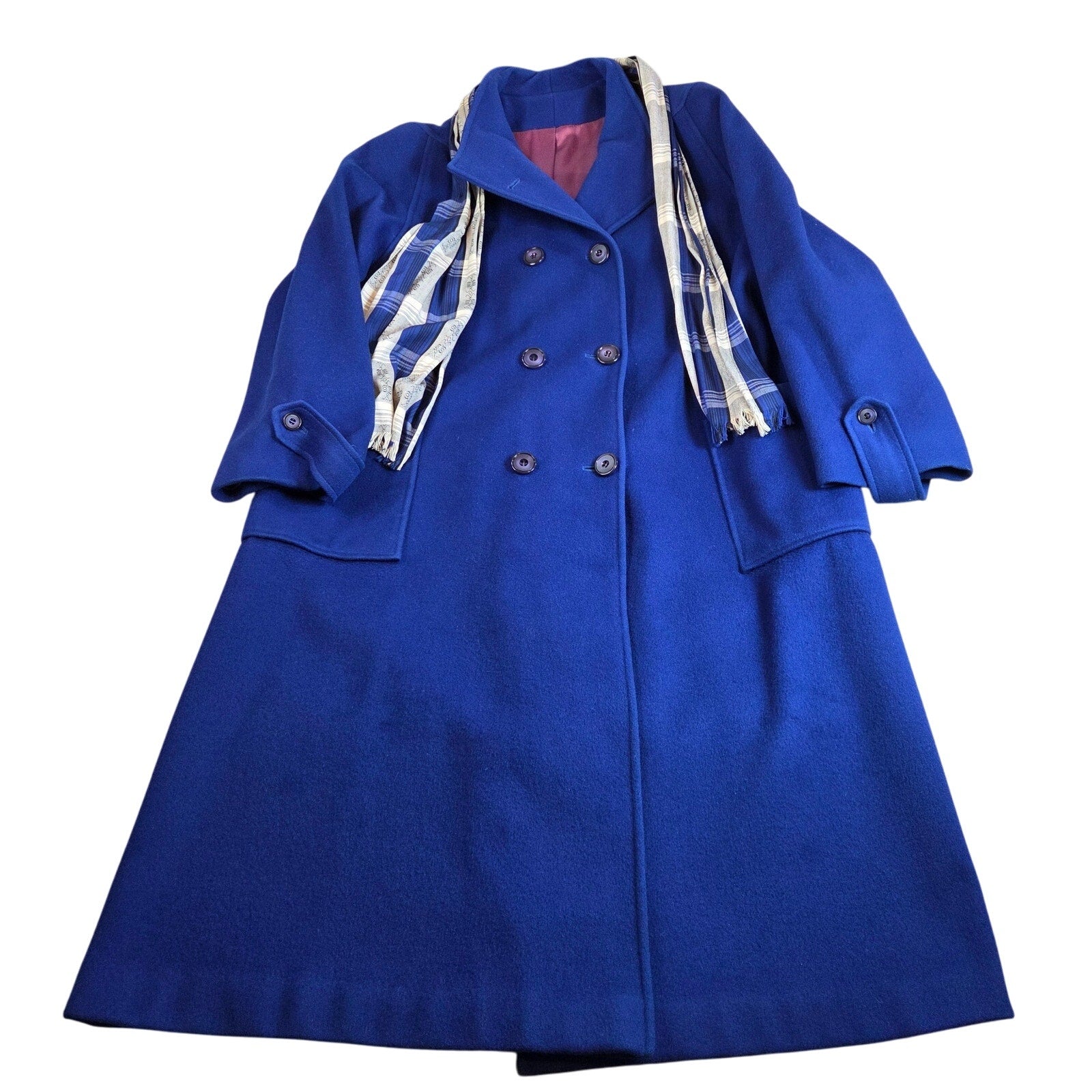 Vintage 80s Jacob-Crowley Wool Overcoat Blue Long Peacoat Made in Canada