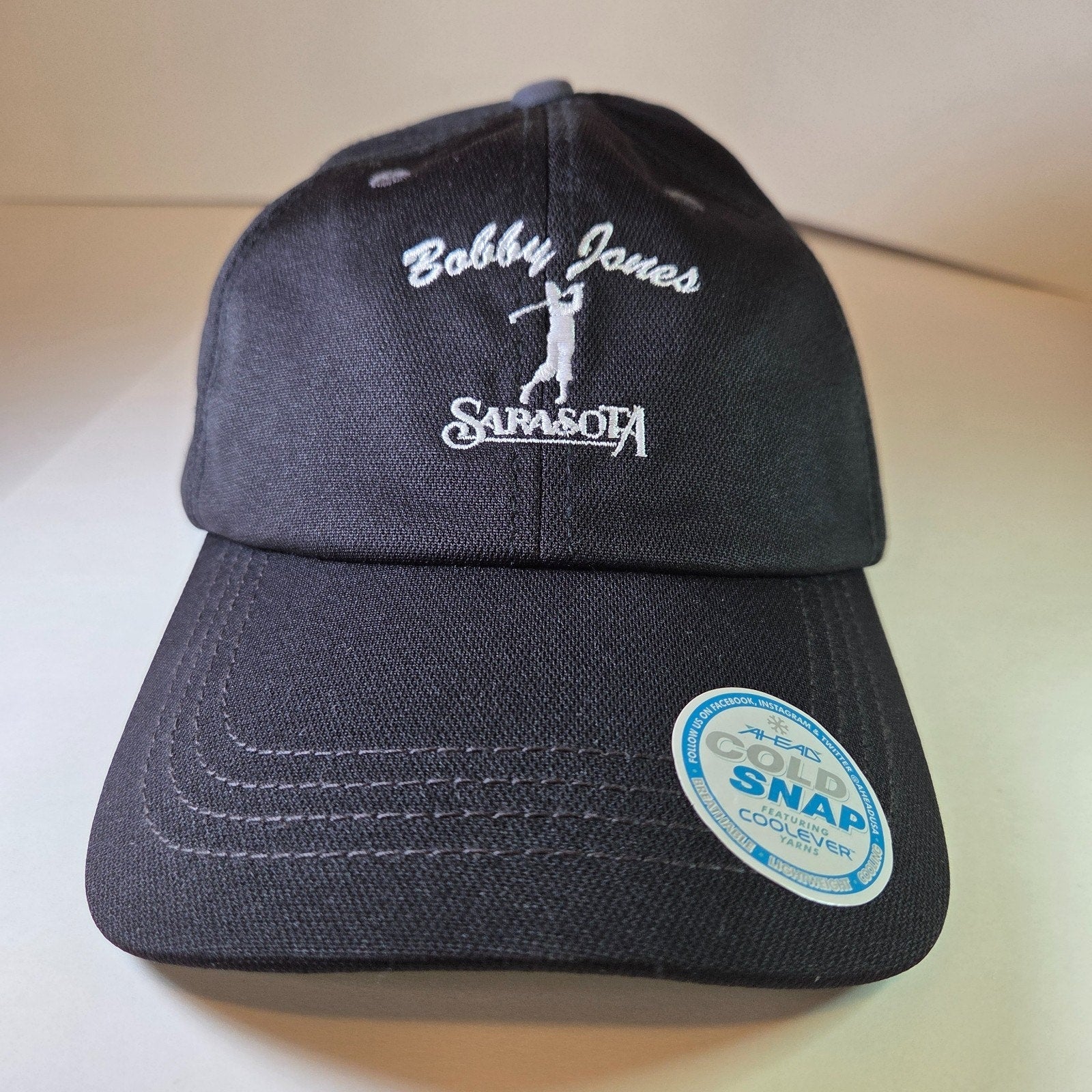 Bobby Jones Sarasota Golf Hat Black AHEAD Cold Snap Mid Fit Adjustable New