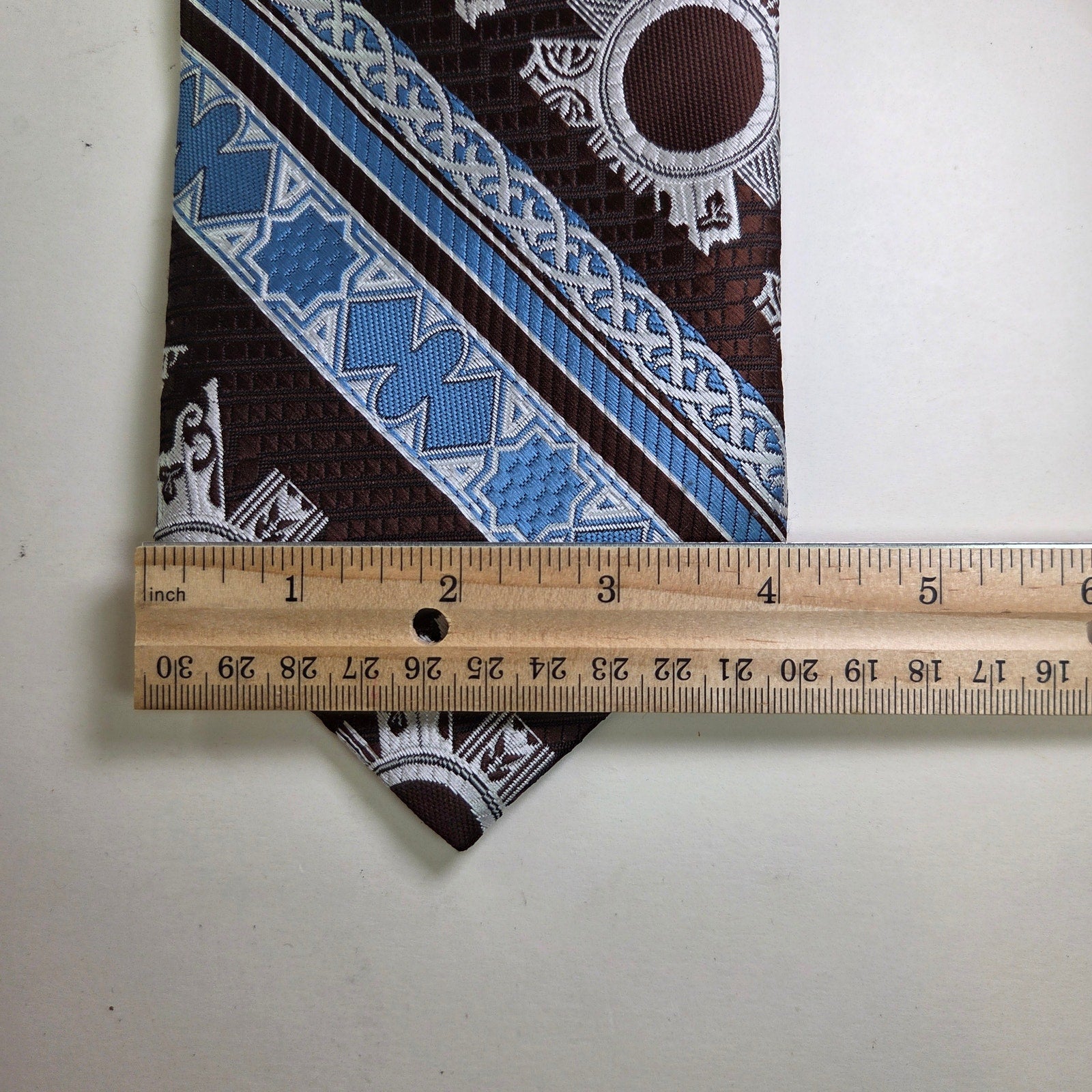 Oscar de la Renta Brown Blue Geometric Tie 4" Wide Vintage Polyester