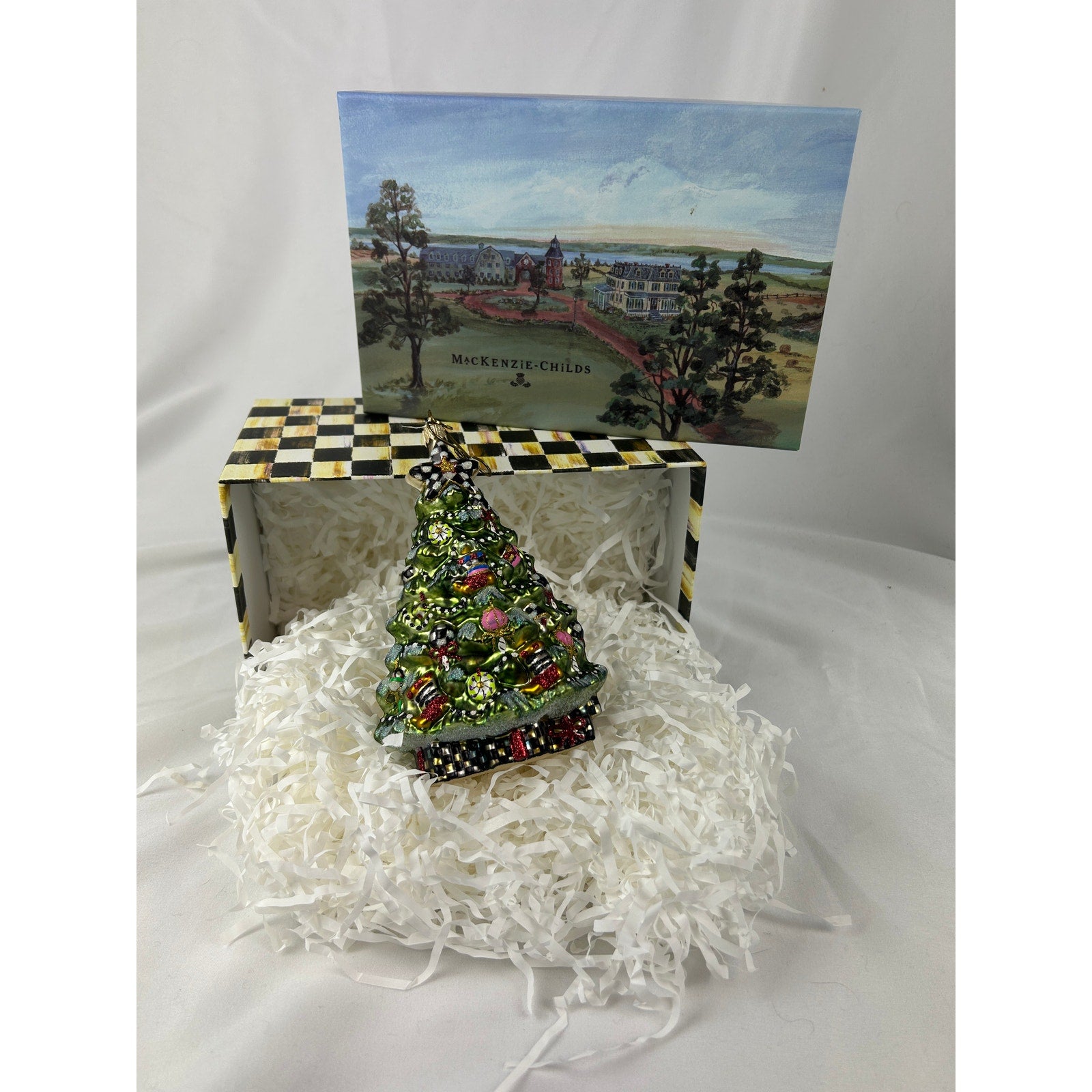 MacKenzie Childs Courtly Check Christmas Tree Ornament Poland Hand Painted