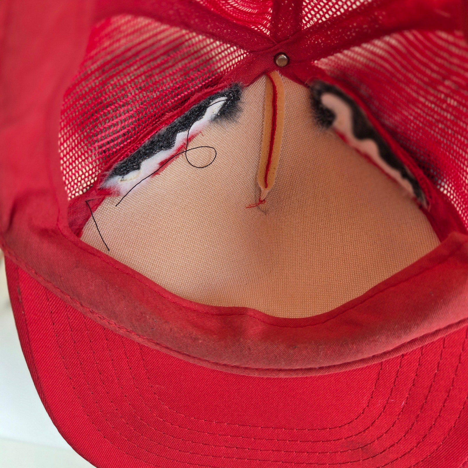 Vintage Wolf Dog Plush Head Trucker Hat Red Mesh Snapback Made in Taiwan