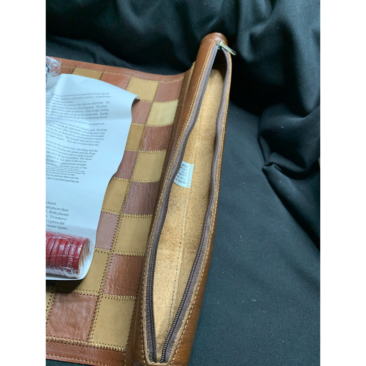 Vintage Marlboro Leather Roll Up Chess Checkers Travel Game Complete 34 Pieces