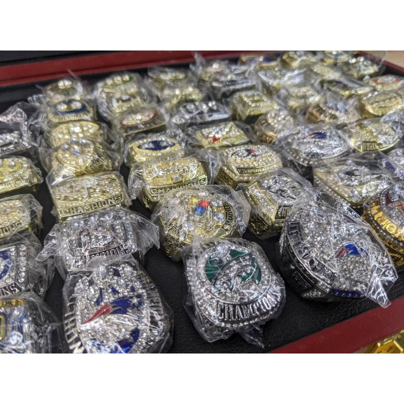 Complete NFL Super Bowl Replica Ring Set I–LIX w/ Case & Trophy Football
