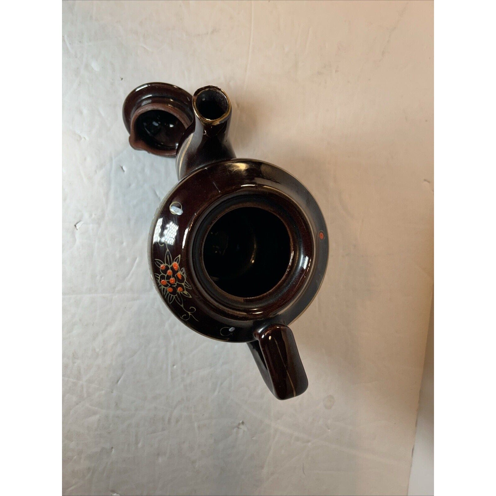 Vintage Japan Brown Ceramic Teapots with Lids – Hand Painted Floral Gold Accents