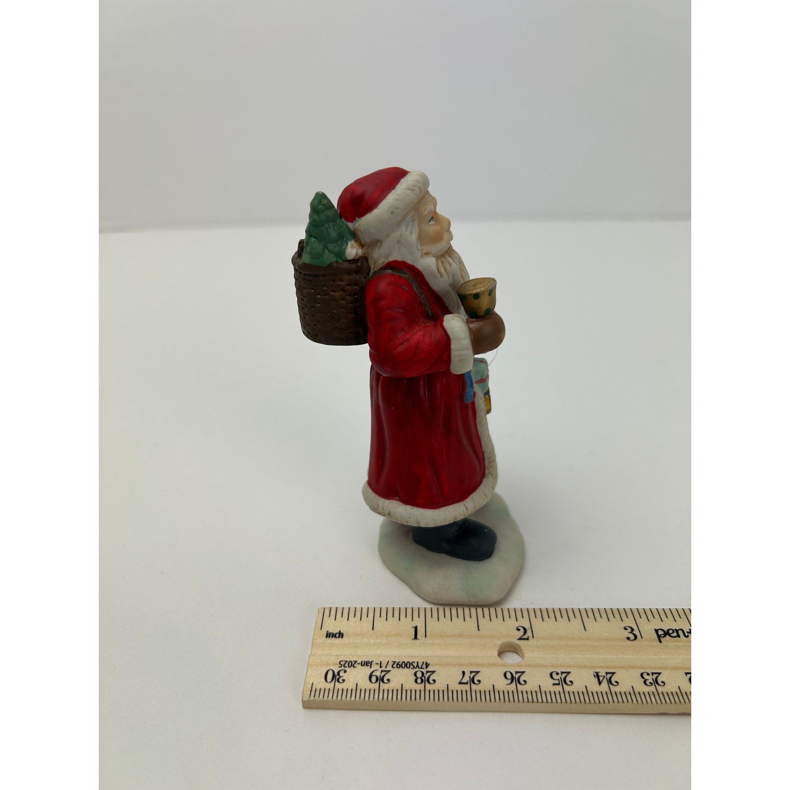 Christmas Traditions 4" Ceramic Santa Figurine Red Coat Hand Painted w Box