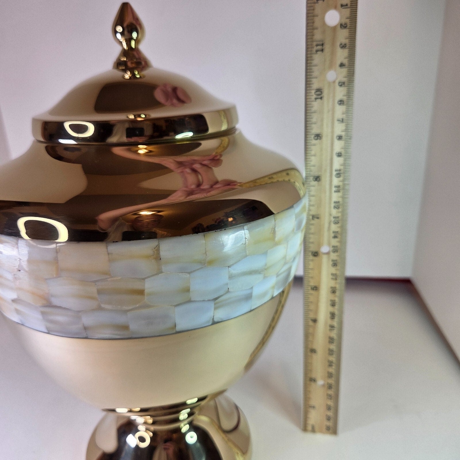 Large 12" Metal Brass Mother of Pearl Chalice Urn for Human Ashes