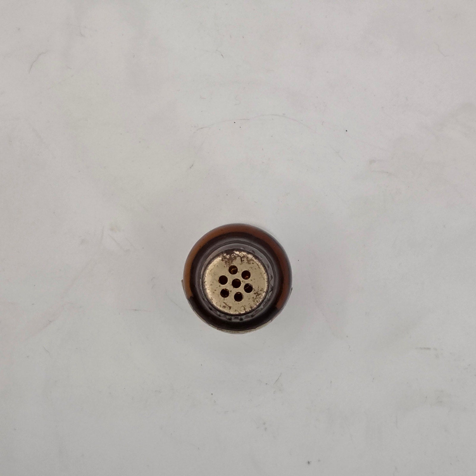 Vintage Mission Texas Souvenir Amber Glass Shaker Bottle Motel Buffalo Pat Pend