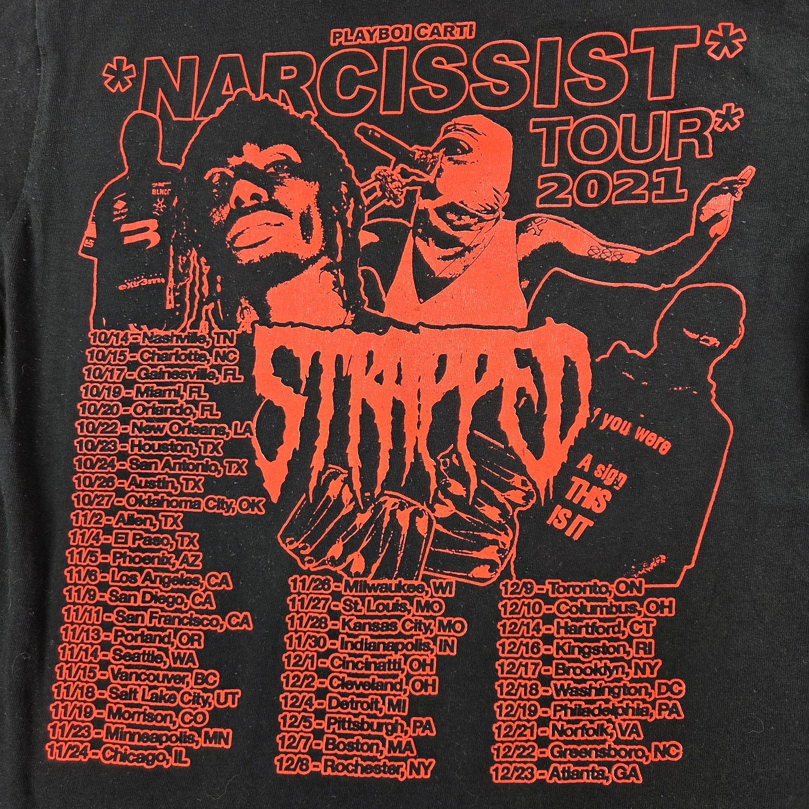 Playboi Carti Narcissist Tour 2021 Double Sided Concert T Shirt Small Sz S