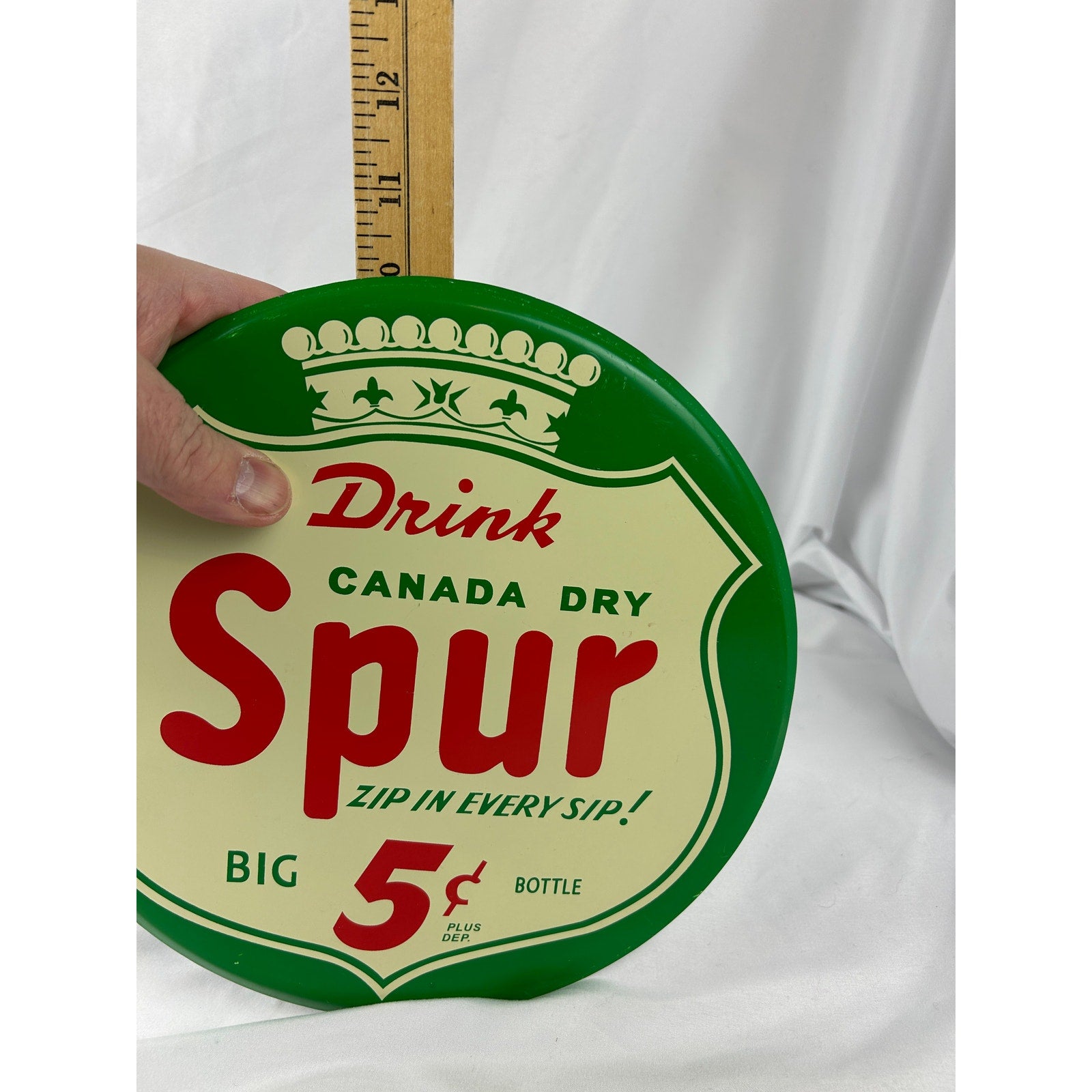 Vintage Canada Dry Spur 5 Cent Metal Advertising Sign 10in