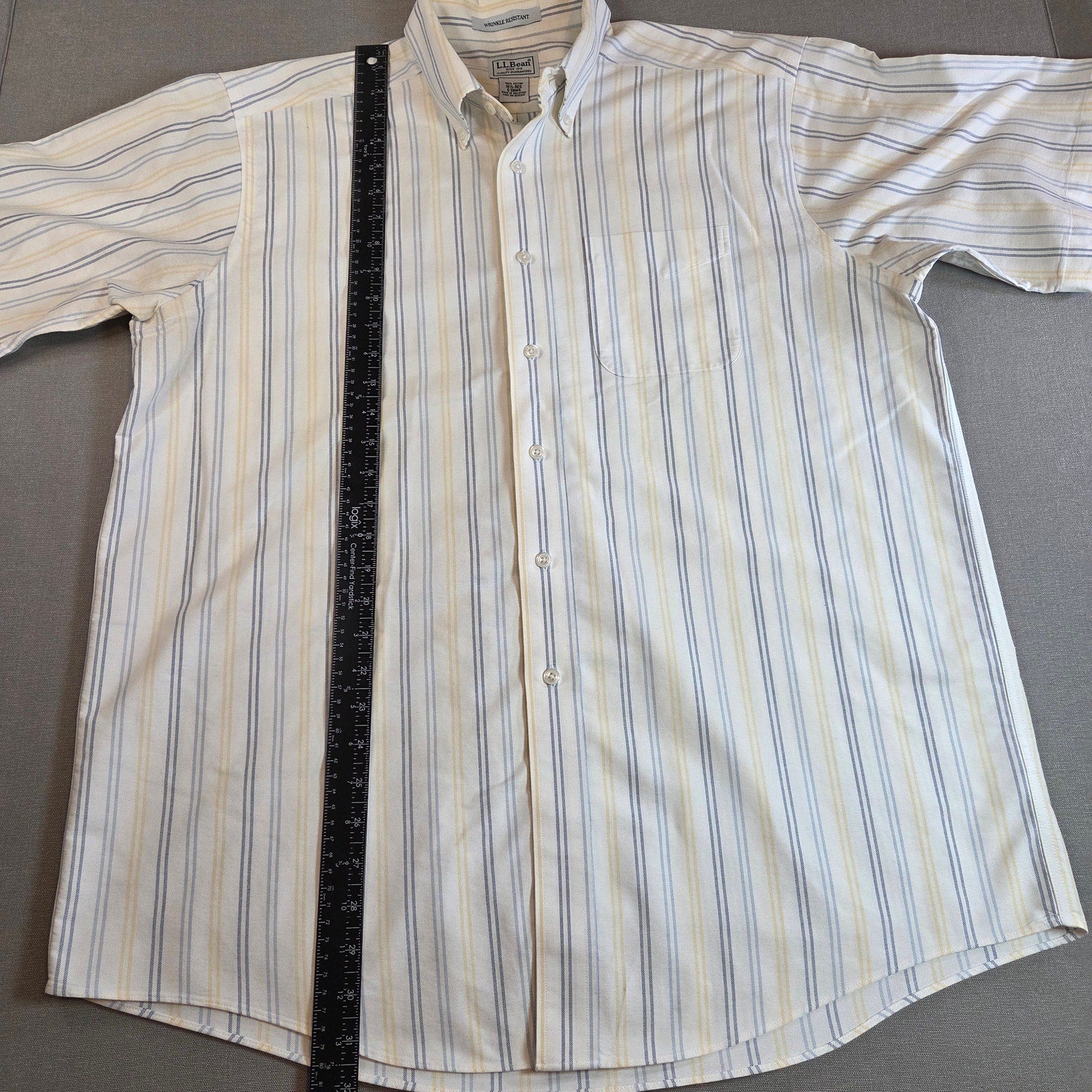 LL Bean Wrinkle Resistant Striped Short Sleeve Shirt 16.5 Reg Cotton
