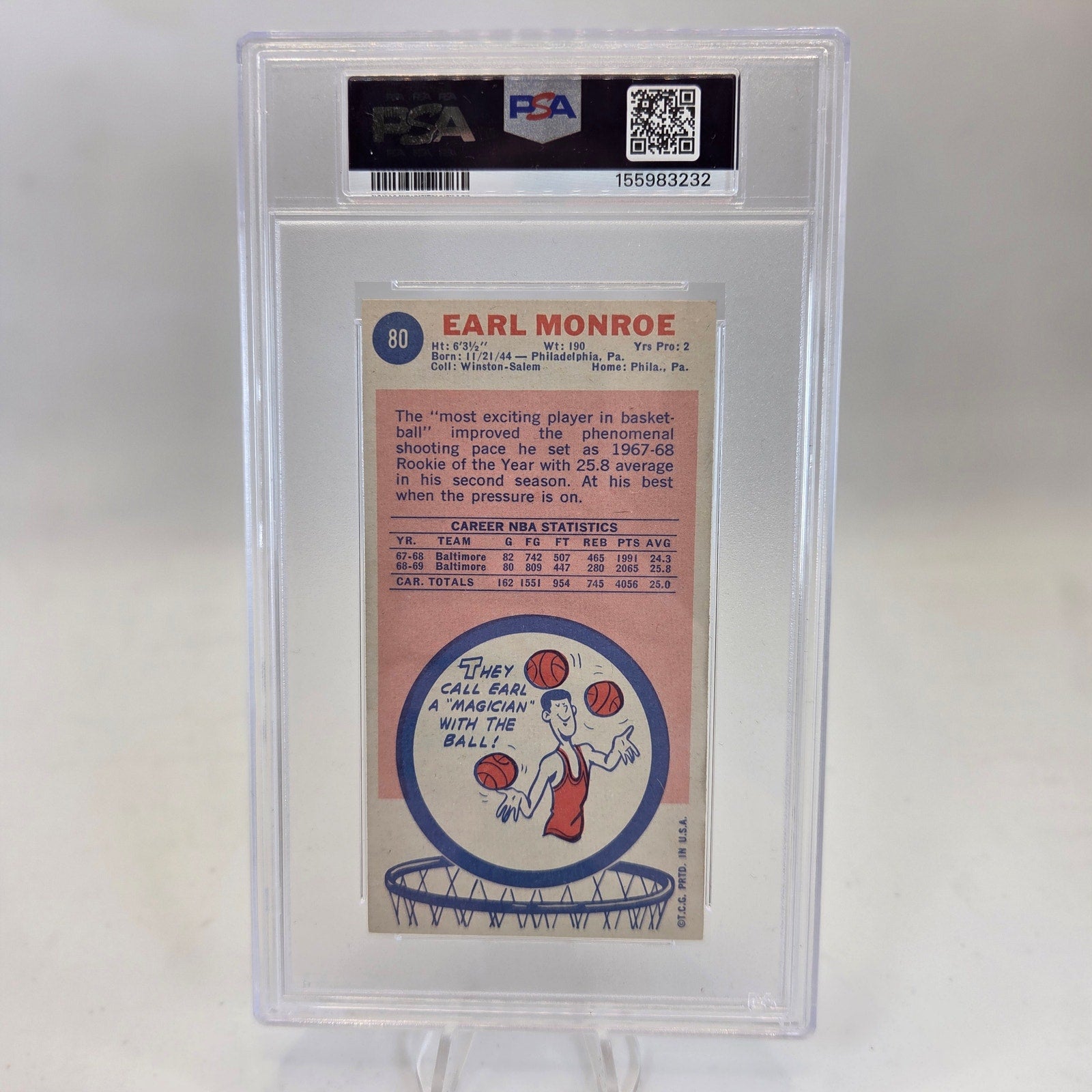 1969 Topps Earl Monroe RC #80 PSA 4 VG-EX Baltimore Bullets HOF Rookie