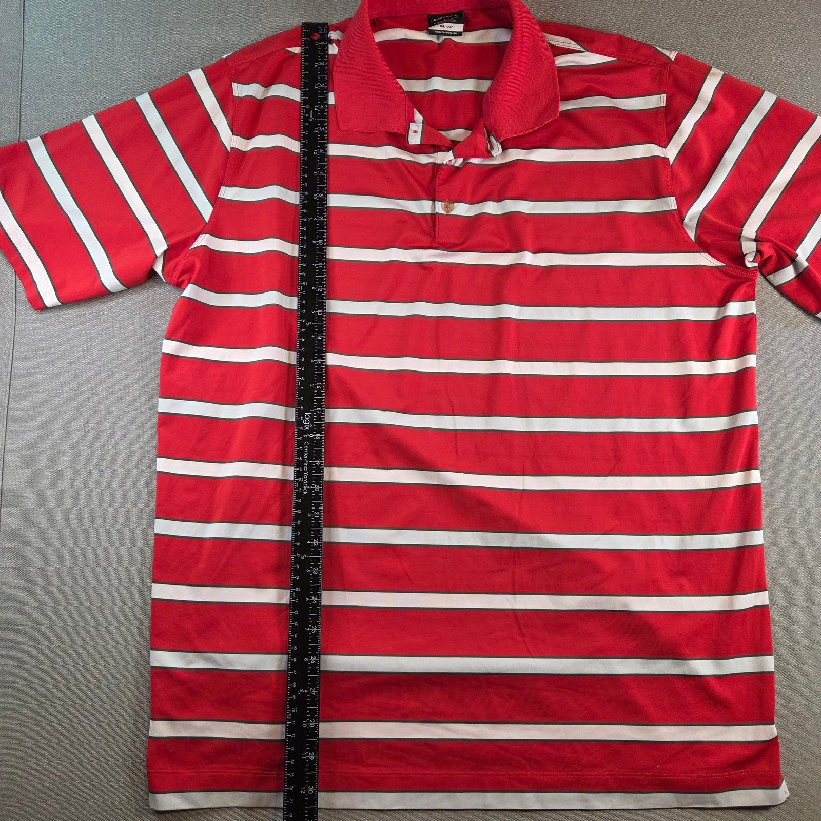 Nike Golf XL Dri-FIT Polo Shirt Orange White Striped Performance Short Sleeve