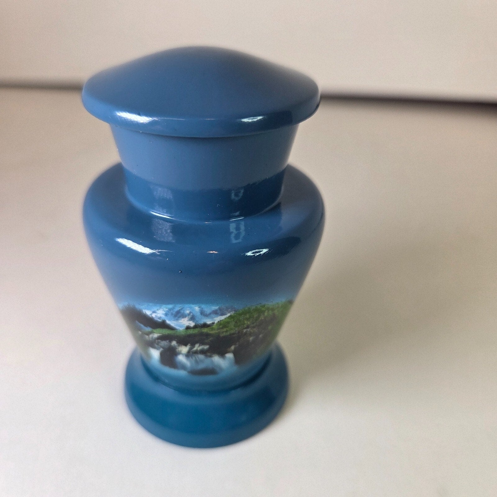 Mountain Blue Scenery Small Cremation Keepsake, Urn for Ashes 3" Aluminum
