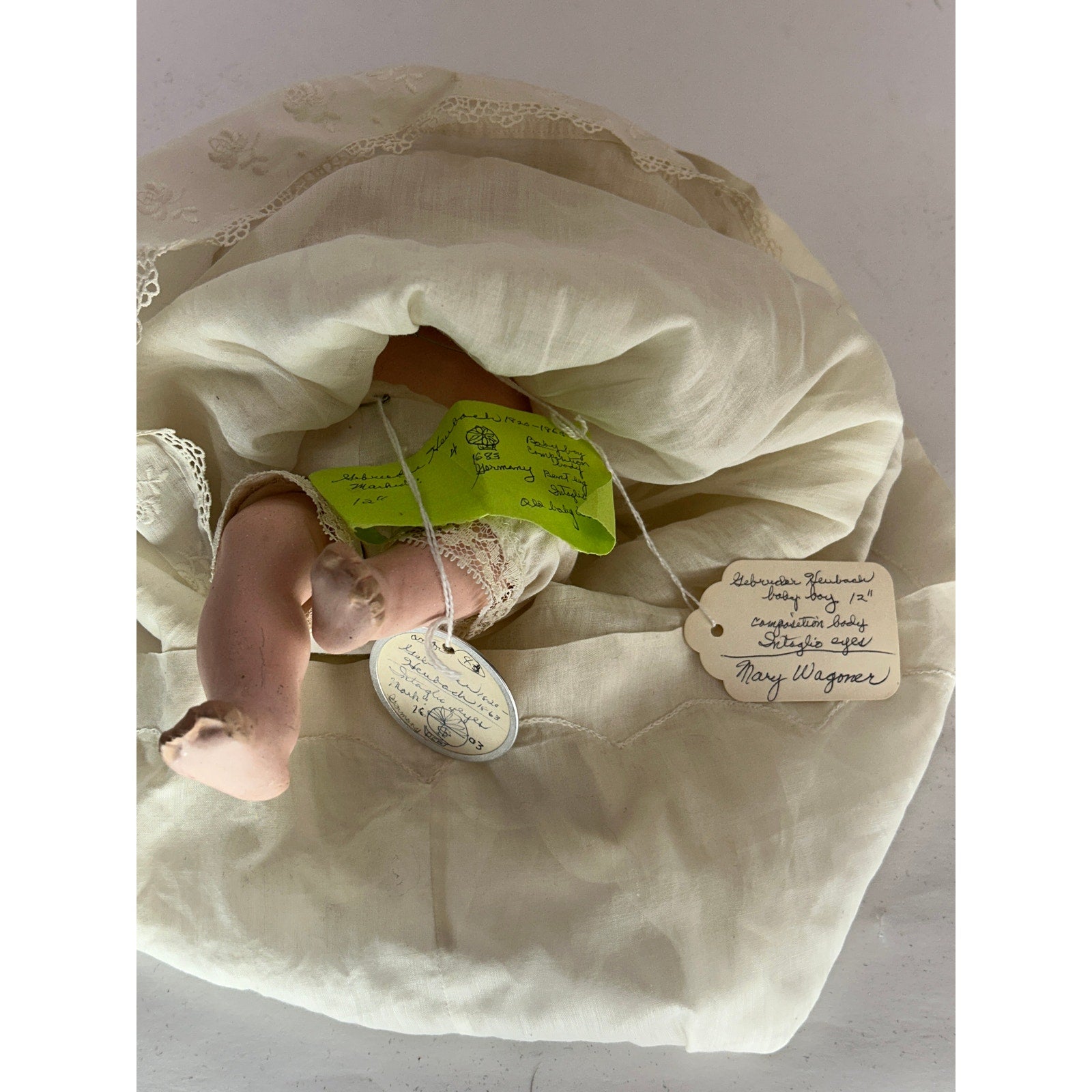 Antique Gebruder Heubach 12" Baby Boy Doll – With Bisque Head & Composition Body