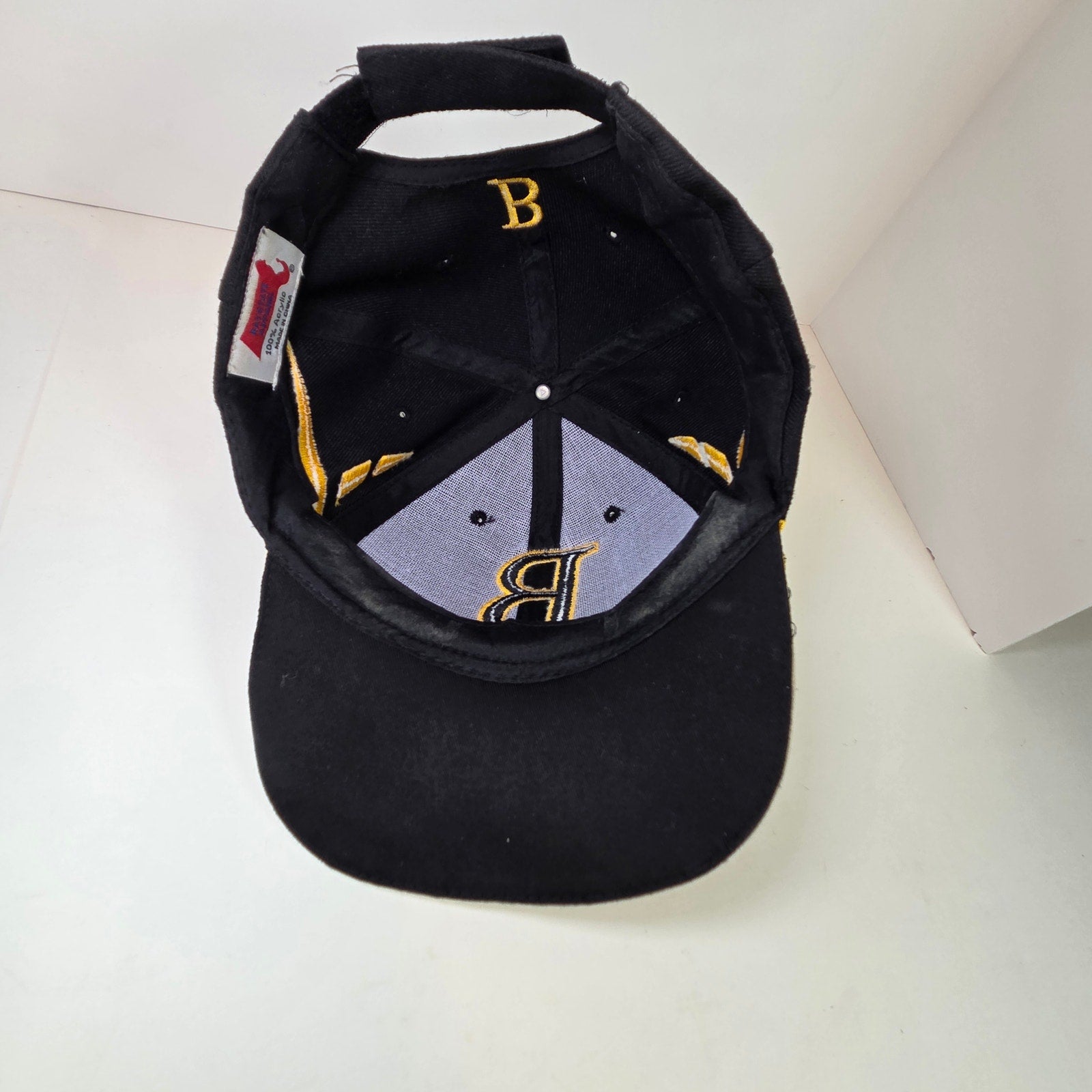 Boston Black & White Flat Brim Hat Hook & Loop Strapback