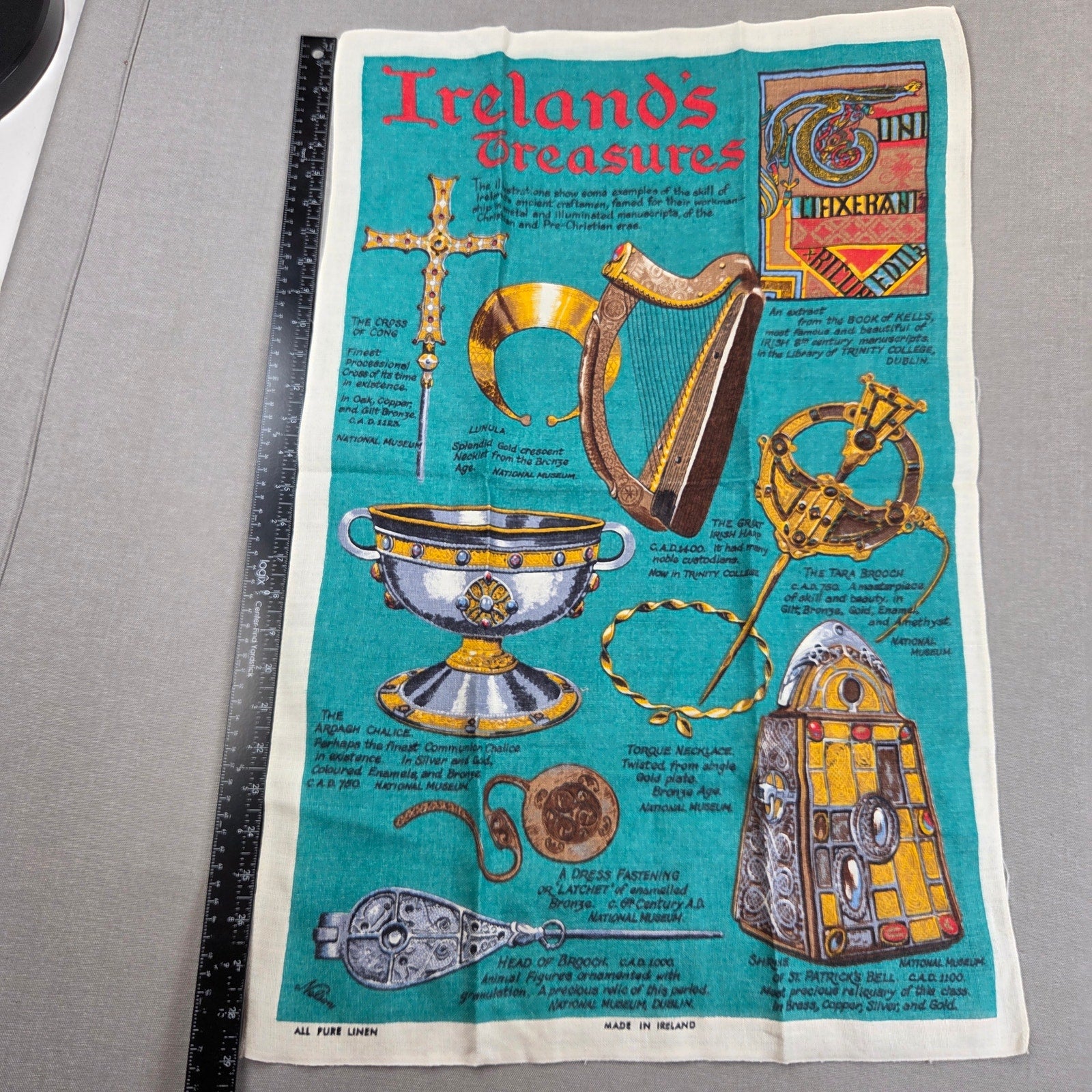 Vintage Nelson Ireland's Treasures Pure Linen Tea Towel Made In Ireland 29x19