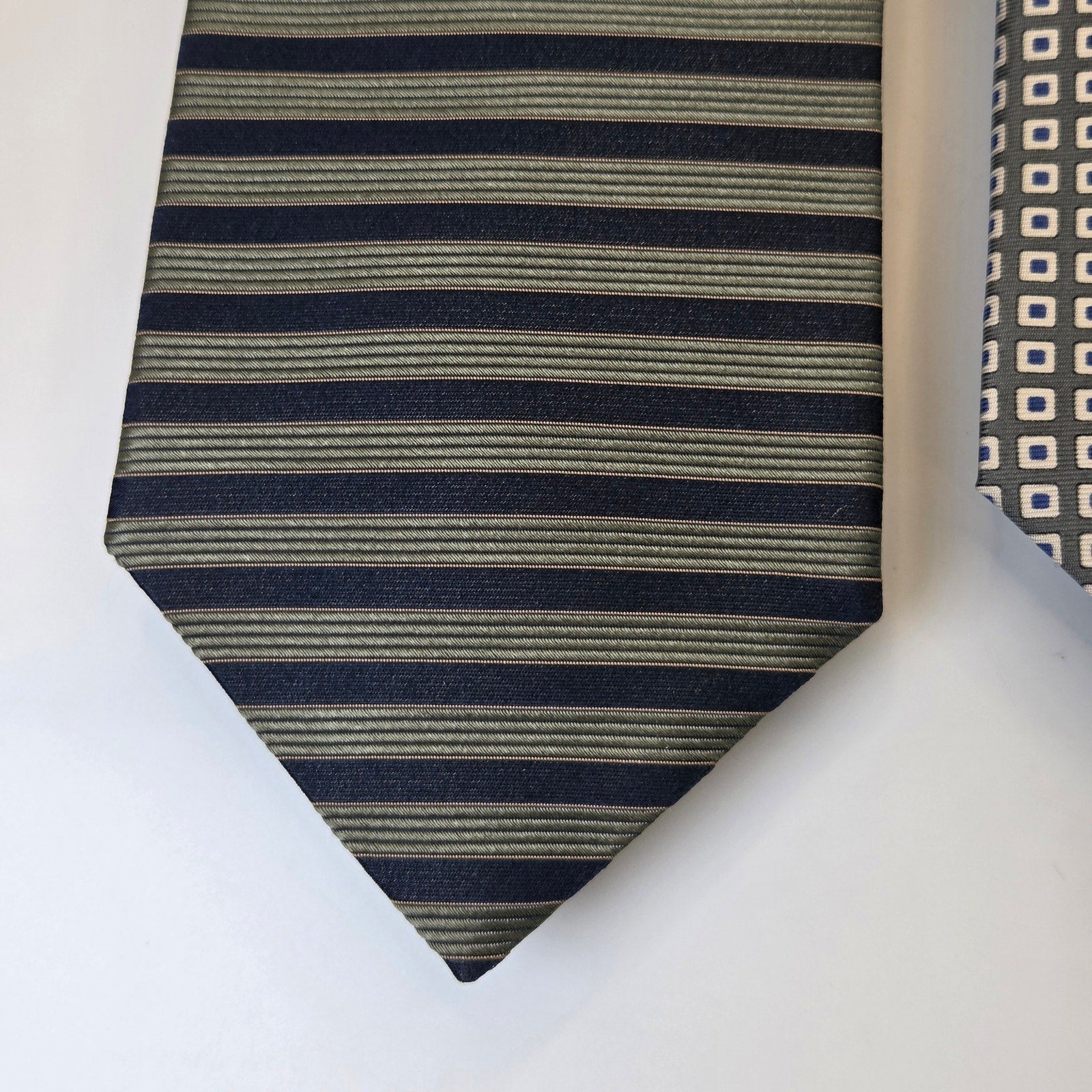 Tommy Hilfiger Silk Tie Lot 3 Green Blue Classic 3.75 USA Contrast Tips
