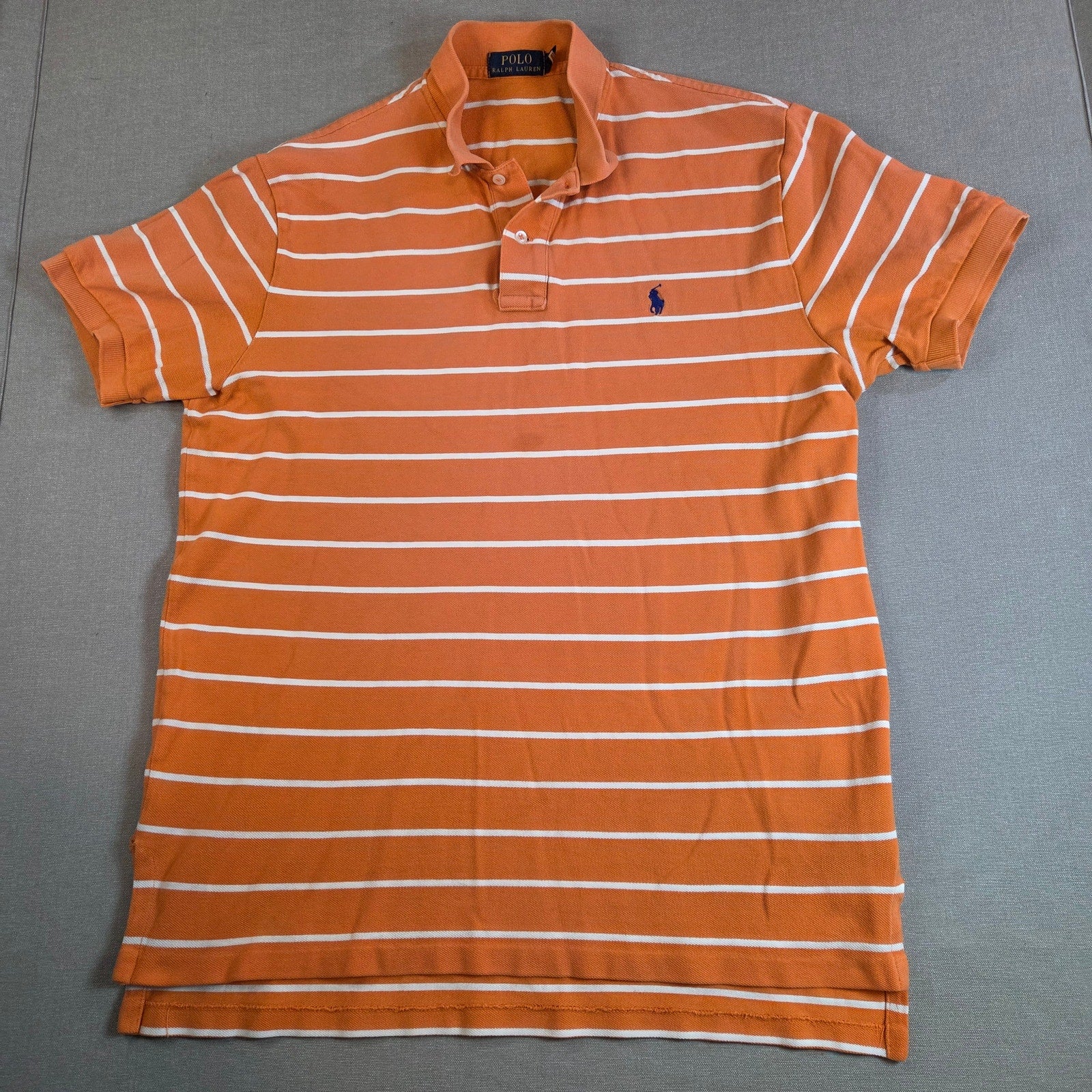 Polo Ralph Lauren Orange White Stripe Polo Shirt Men’s L Cotton Blue Pony