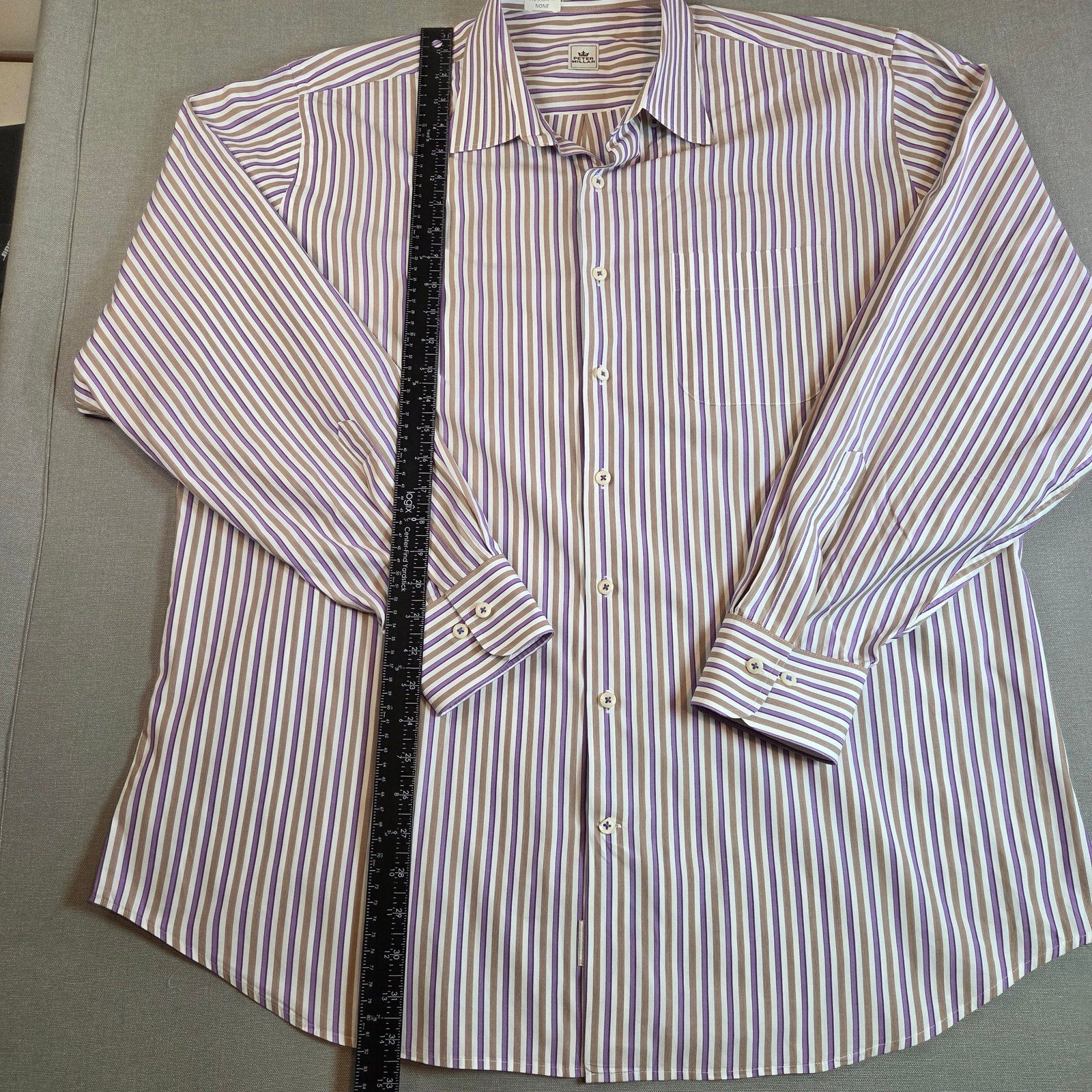Peter Millar XL Stripe Button Down Shirt Purple Brown Cotton Long Sleeve