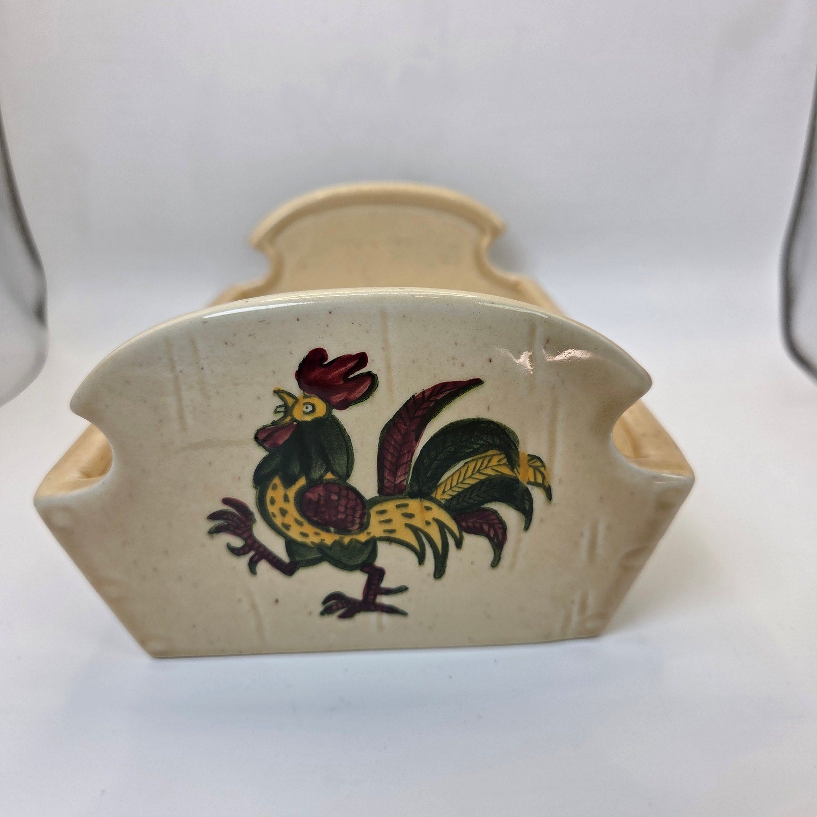 Metlox Poppytrail Rooster Bread Holder Vintage California Pottery Bread Tray