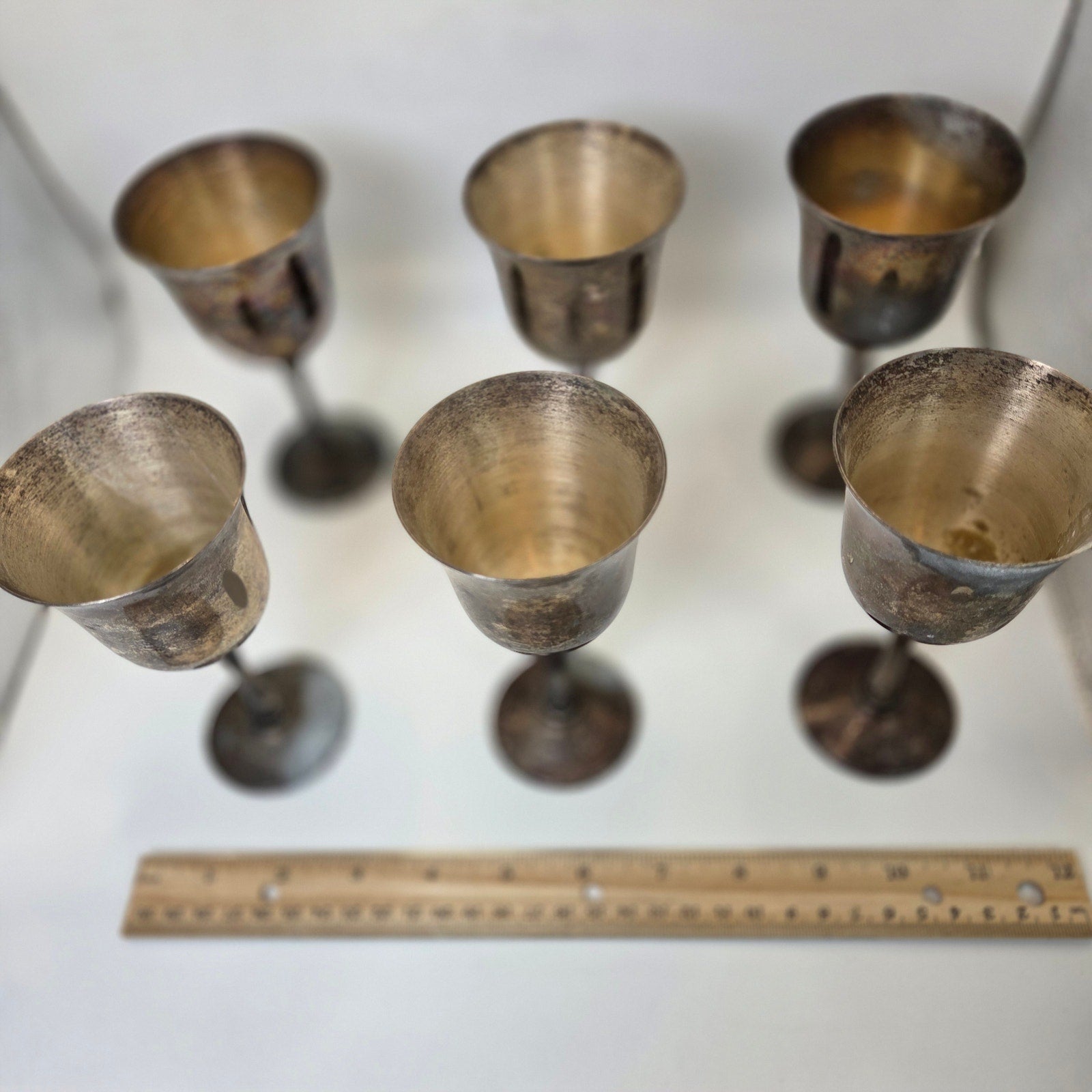 Salem Silverplate Portugal Goblets Set of 6 Vintage Chalice Cups Heavy Patina