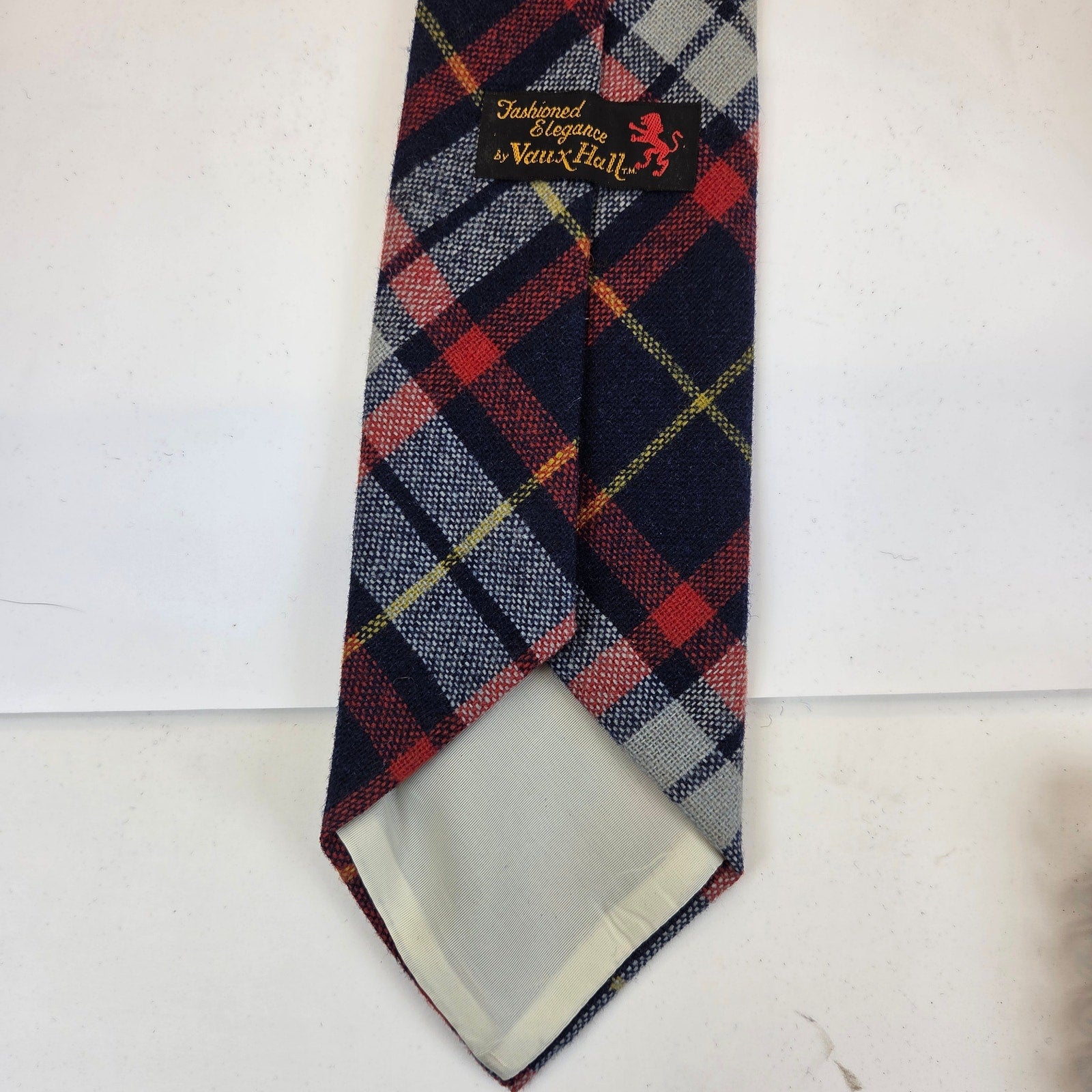 Vintage Vaux Hall Fashioned Elegance Wide Plaid Tweed Necktie 55" x 4" USA