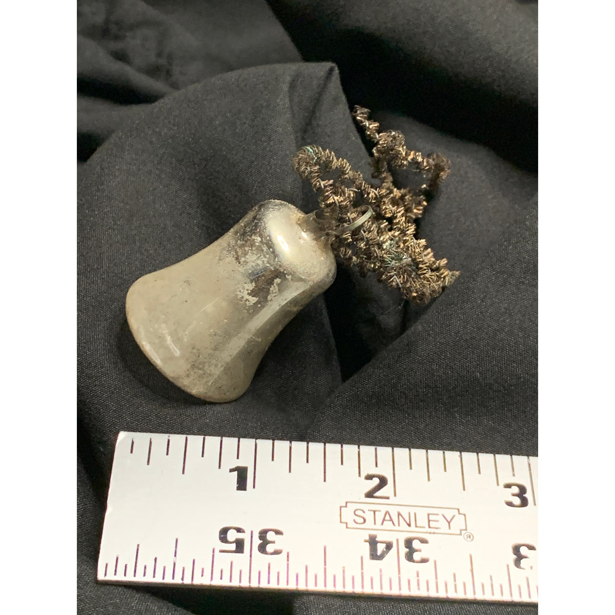 Antique Vintage Glass Bell Christmas Ornament Glass Clapper Tinsel Silver