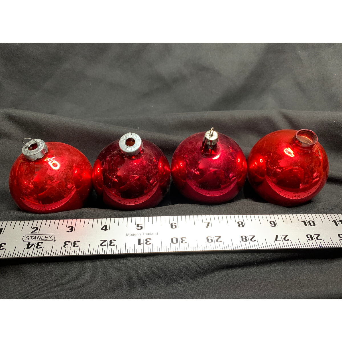 Vintage Red Glass Christmas Ball Ornaments Lot of 4 Rauch Made in USA MCM