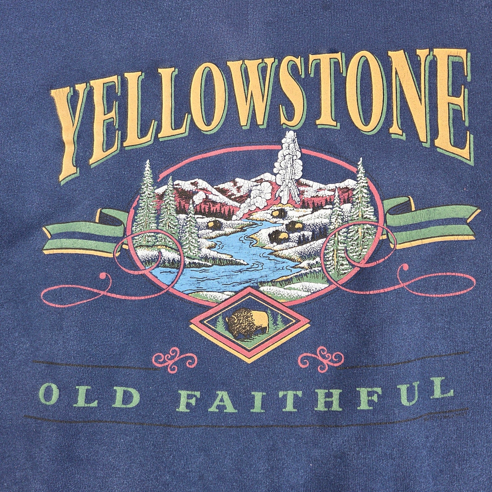 Vintage H.L. Miller Gold Yellowstone Old Faithful Crewneck USA Large 90s