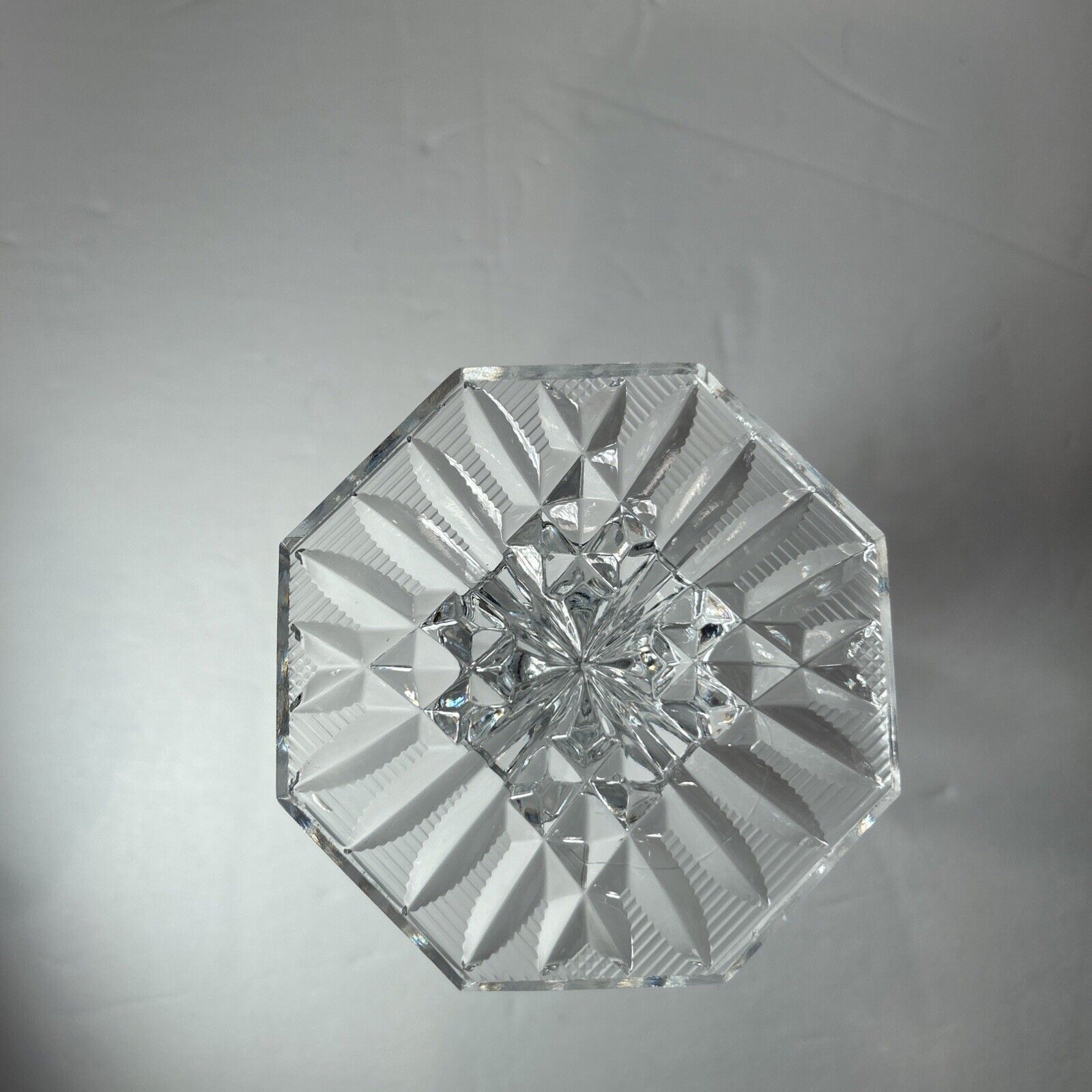 Vintage Cut Crystal Candle Holder 4.5" Starburst Design Octagon Base