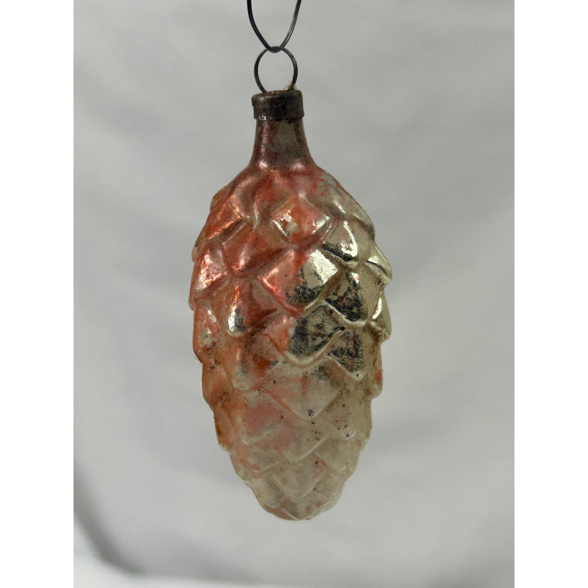 Vintage Pink Silver Mercury Glass Pinecone Christmas Ornament 3 Inch Antique
