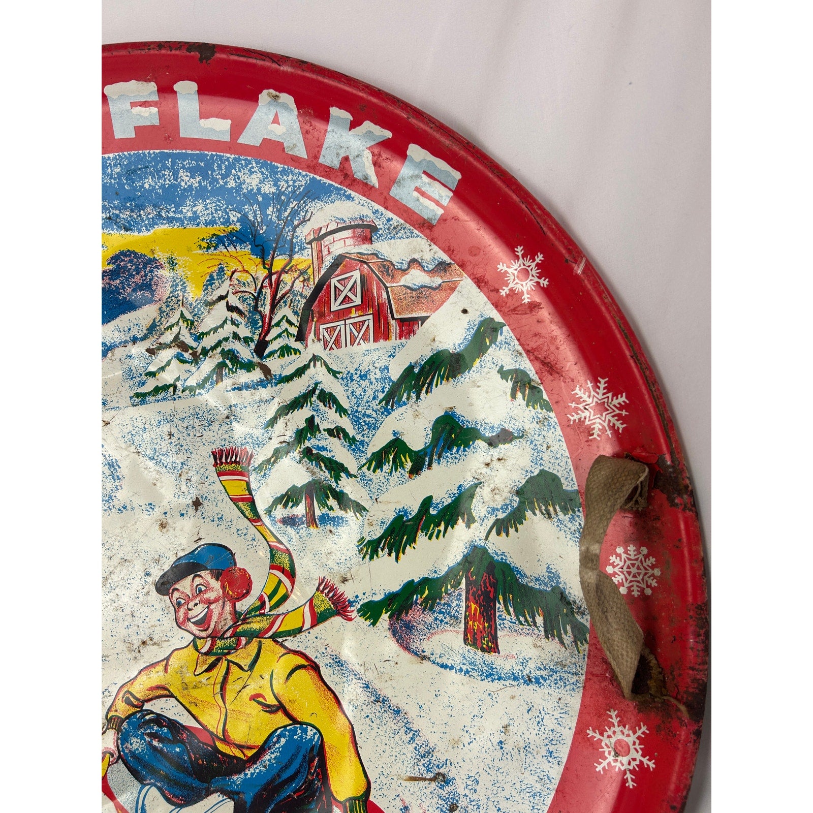Vintage Garton Toy Snow Flake Saucer Sled Metal Red USA Winter