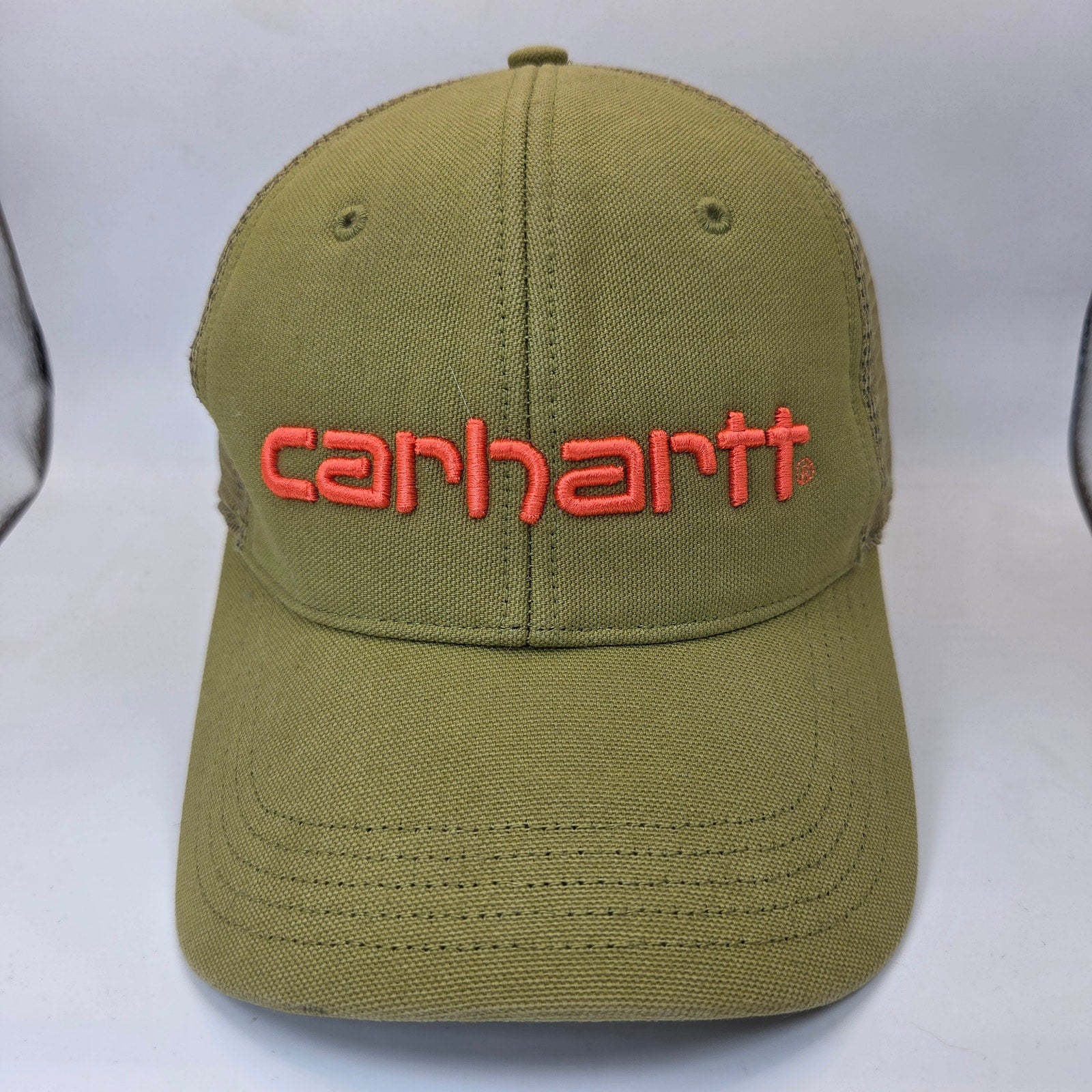 Carhartt Canvas Mesh Back Trucker Hat Olive Orange Snapback OSFA 2022
