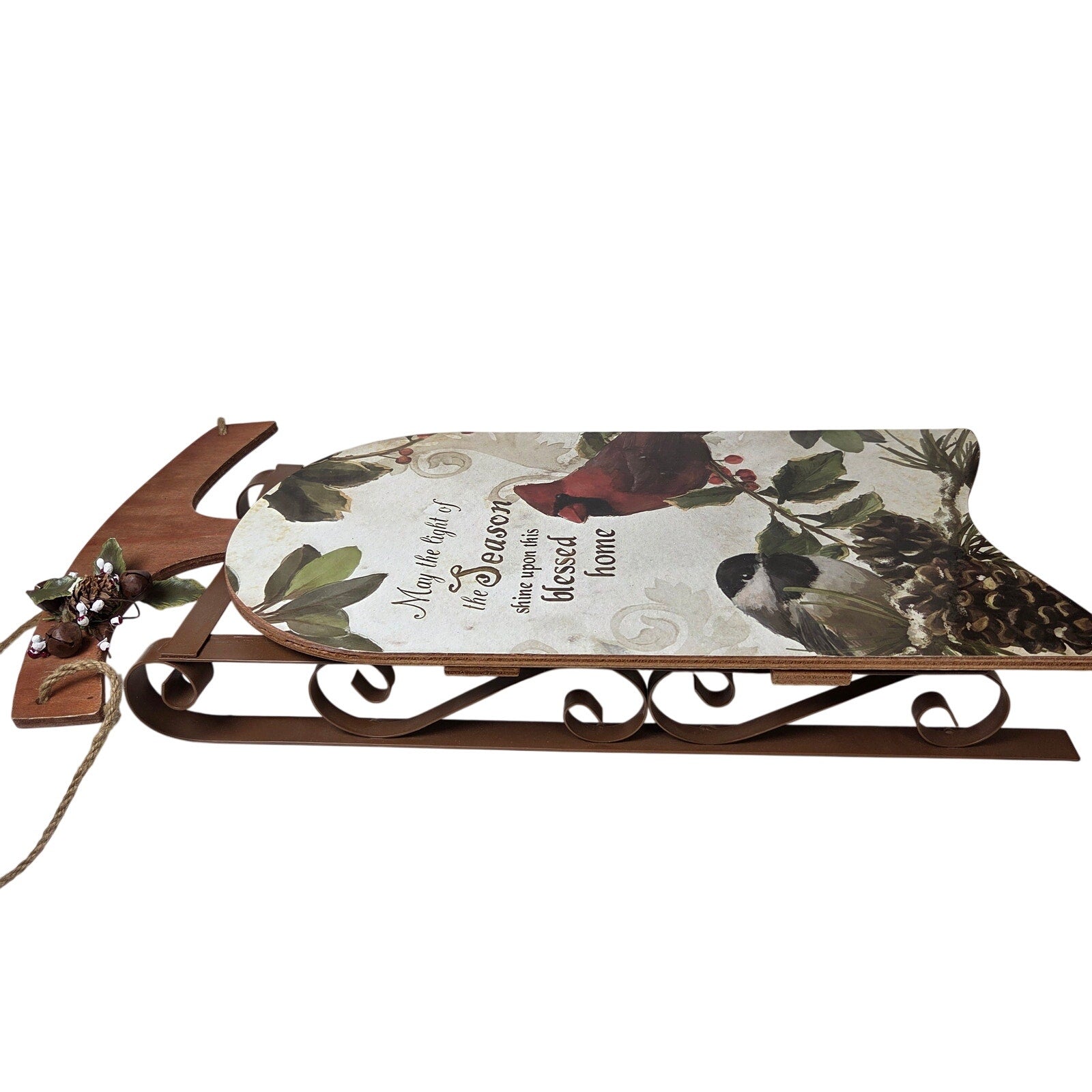 Christmas Wooden Sled Wall Decor Cardinals Blessed Home Sign