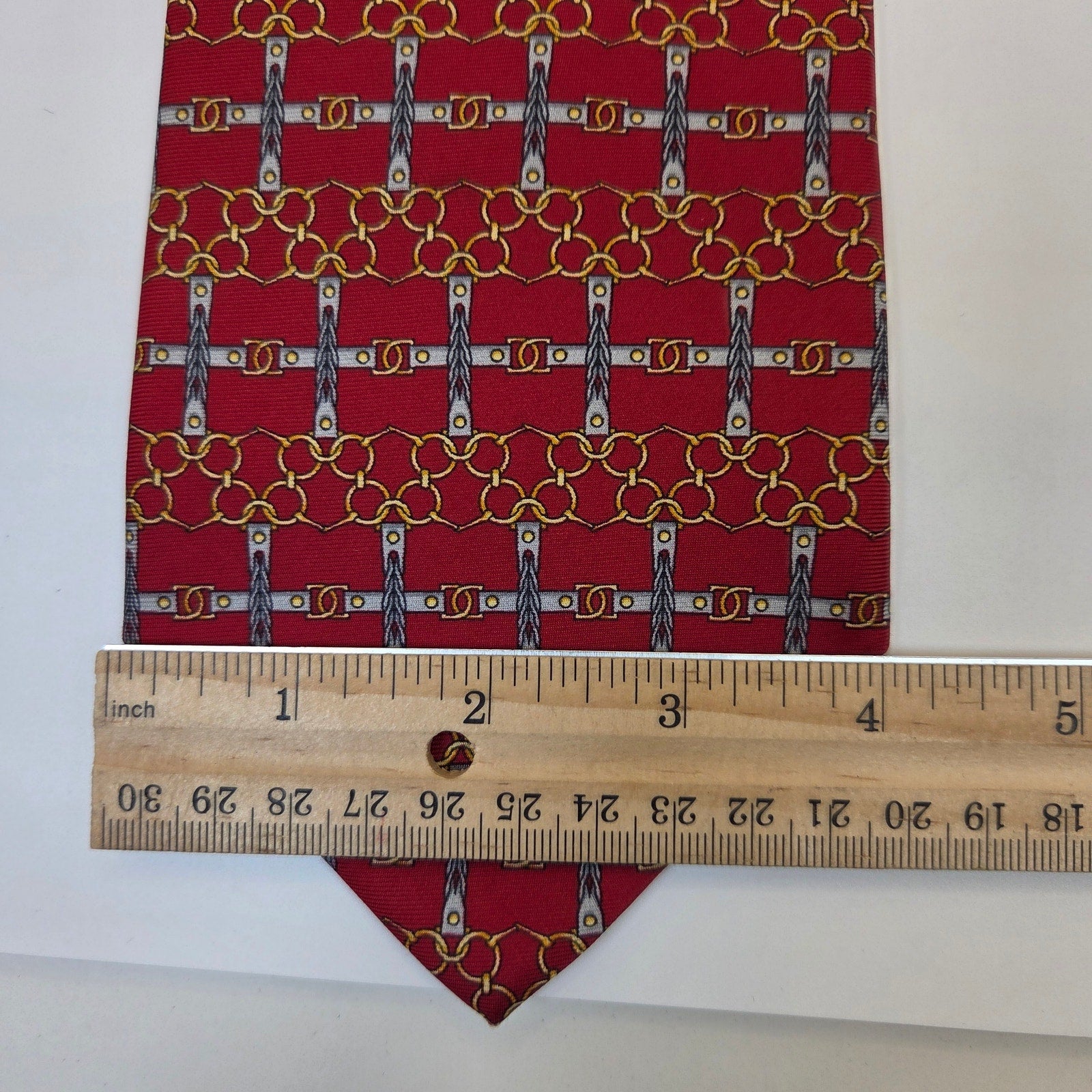 Paolo Gucci Red Silk Chain Link Equestrian Tie Made Italy Vintage 4in Wide