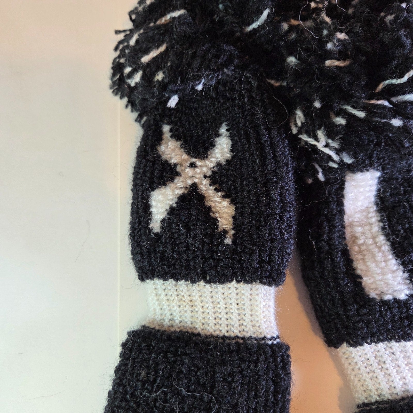 Vintage Knit Golf Club Headcovers Set 1 3 X Black White Pom Pom Wool