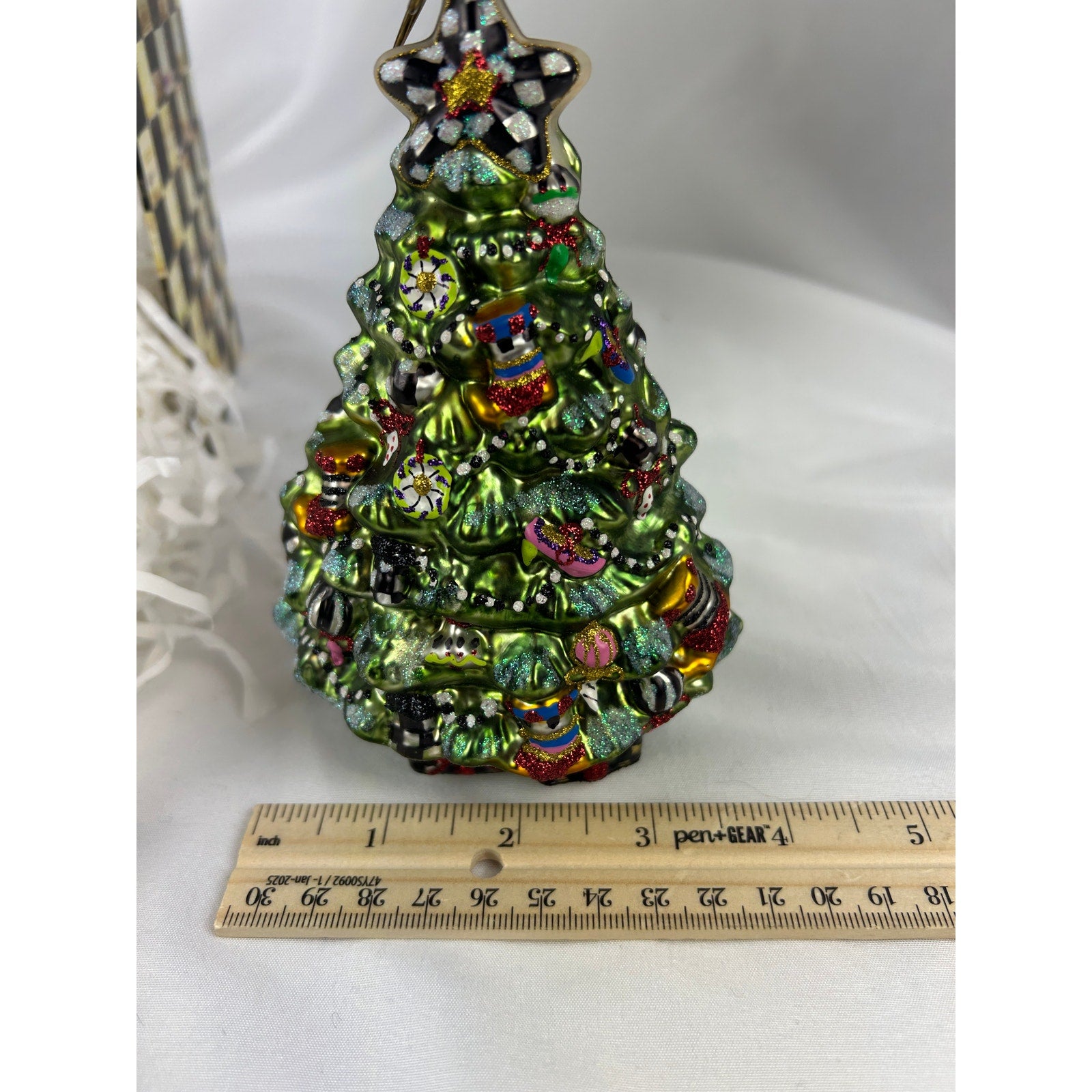 MacKenzie Childs Courtly Check Christmas Tree Ornament Poland Hand Painted