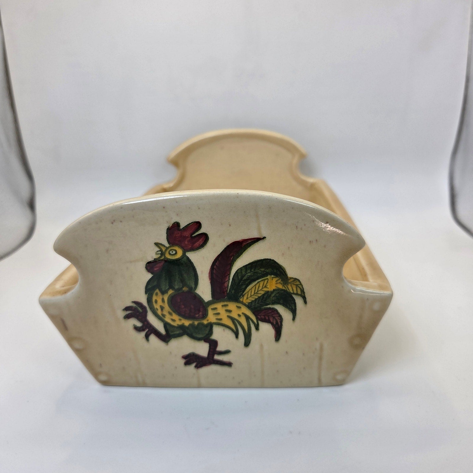 Metlox Poppytrail Rooster Bread Holder Vintage California Pottery Bread Tray
