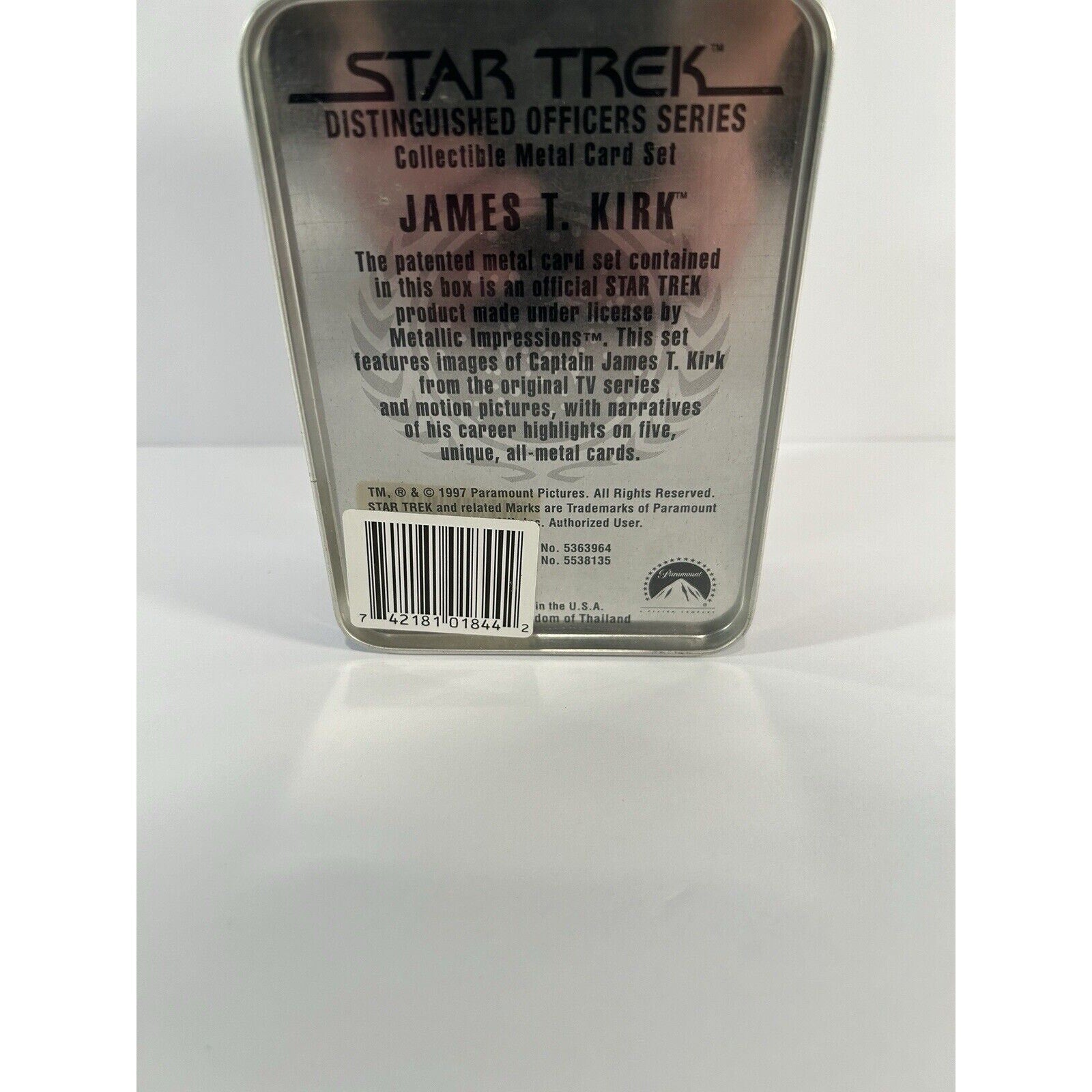 1997 Star Trek: James T. Kirk Collectable Metal Card Set Of 5 Embossed Cards ++
