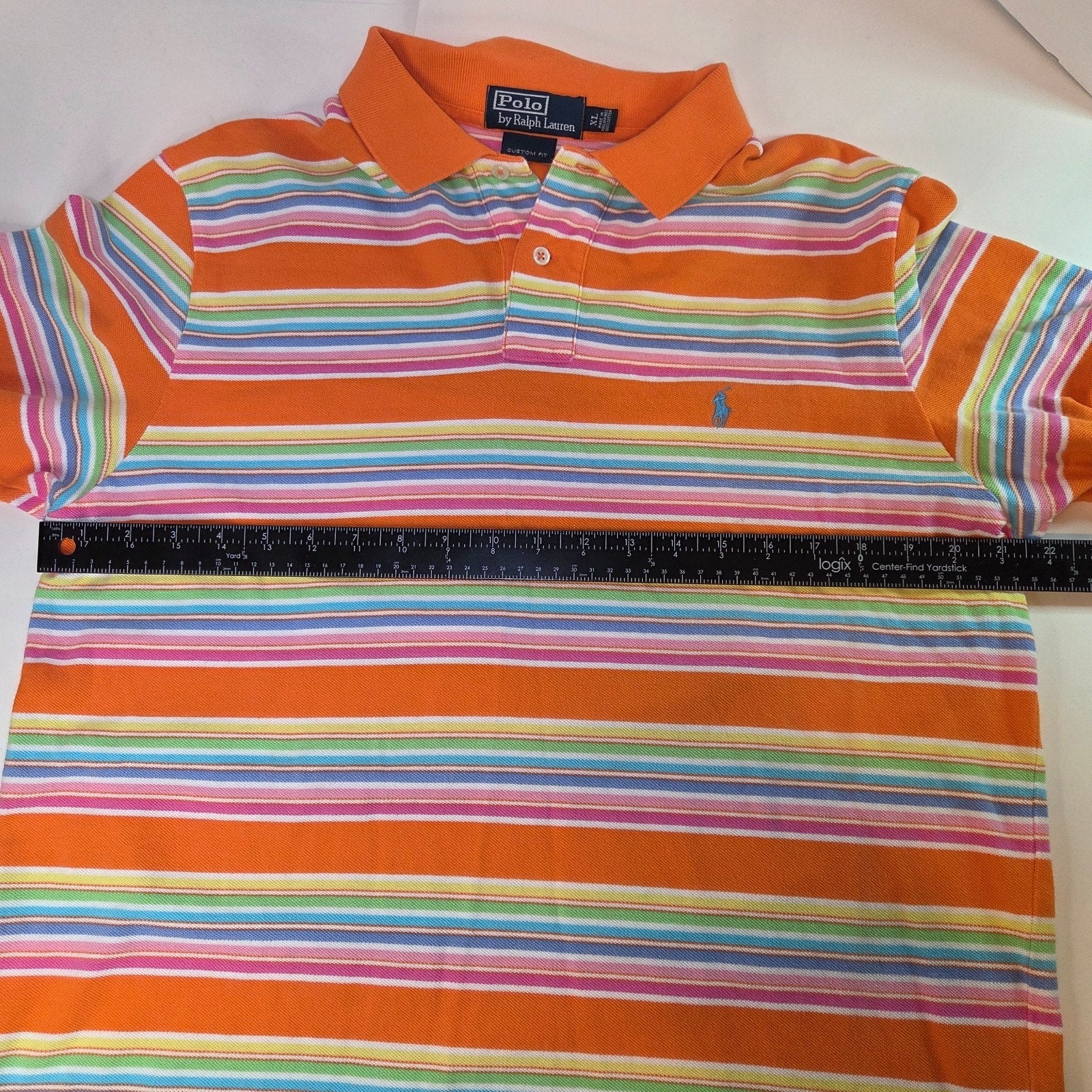 Polo Ralph Lauren XL Custom Fit Stripe Polo Shirt Orange Multicolor Short Sleeve